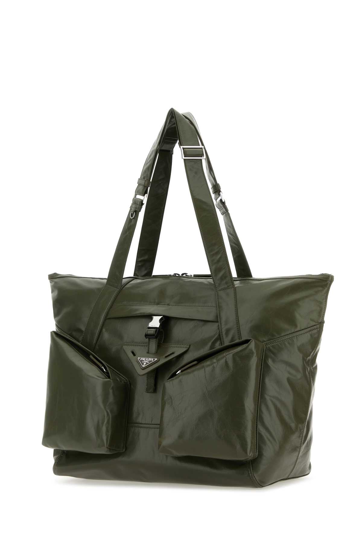 Shop Prada Olive Green Leather Shopping Bag In Loden