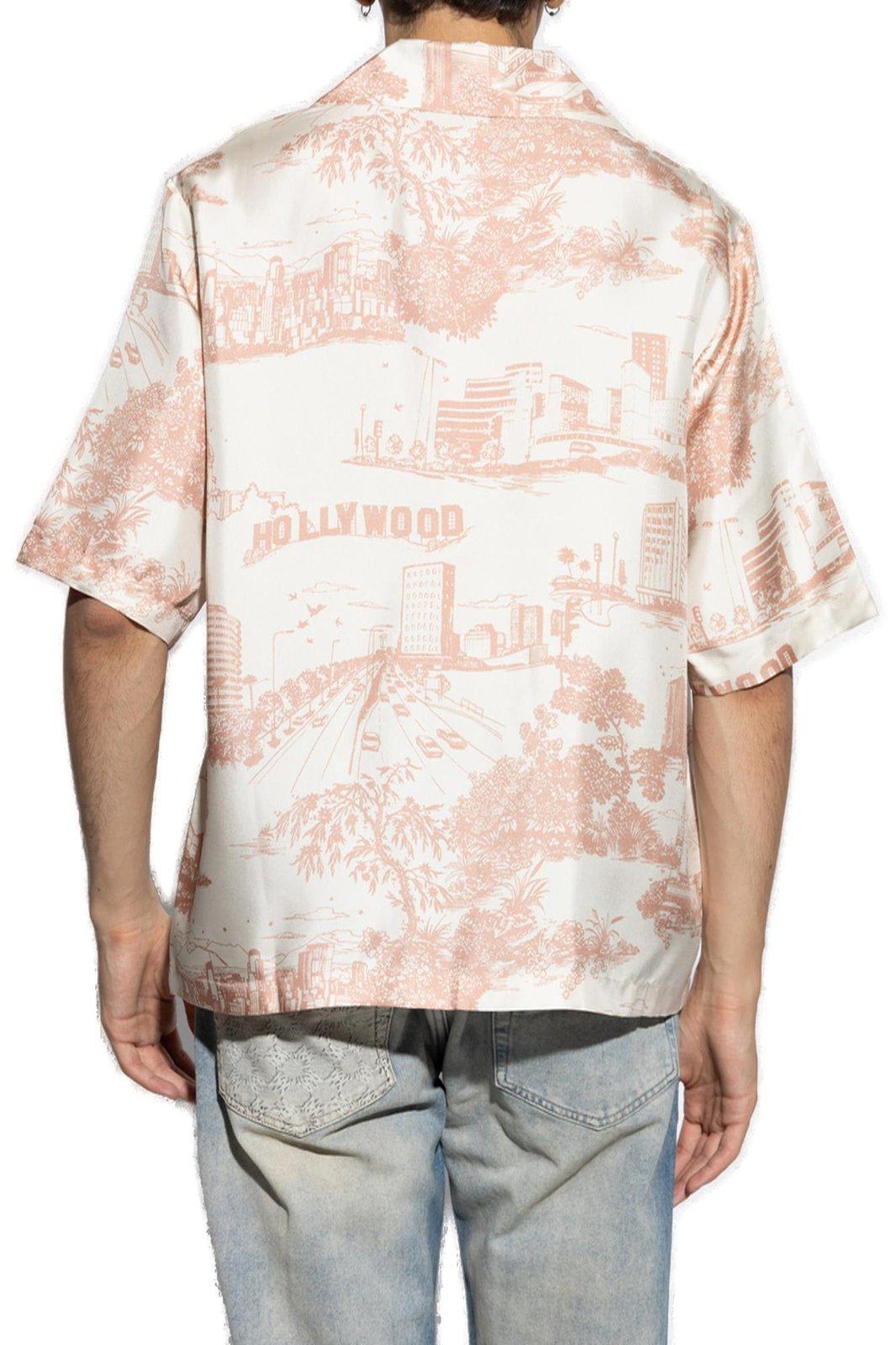 Shop Amiri La Landmark Printed Short-sleeved Shirt In Neutrals/pink