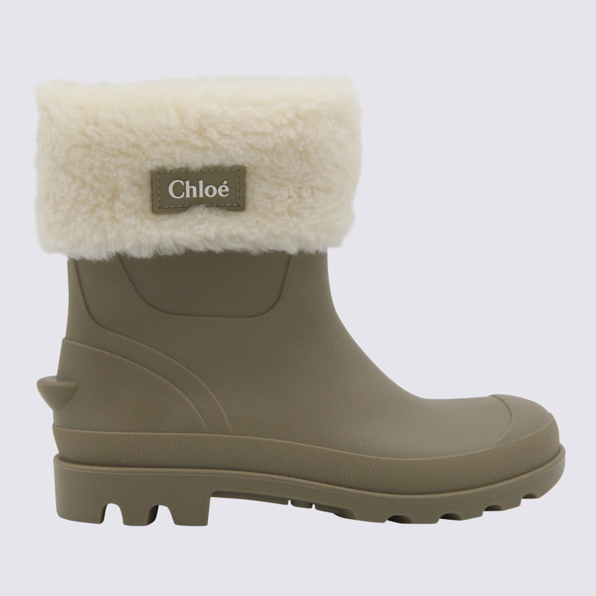 Chloé Rain Boots With Faux Shearling Cuff Kids In Green