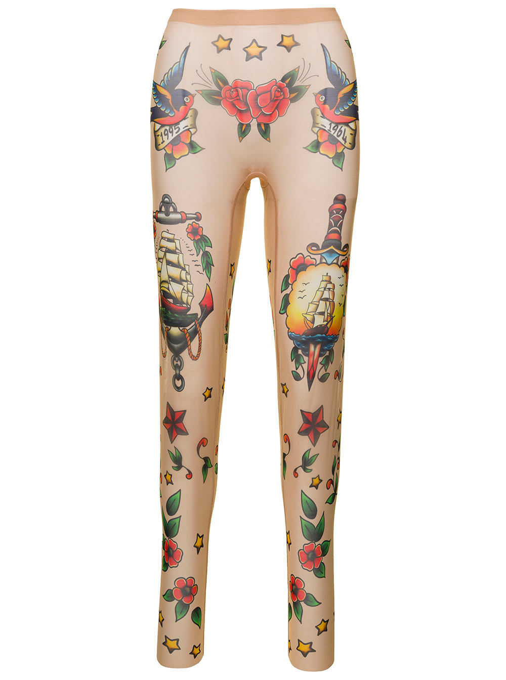 DSQUARED2 FLESH PINK STRETCH LEGGINGS WITH ALL-OVER PRINT WOMAN DSQUARED2