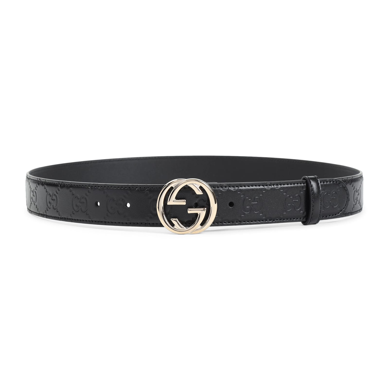 Gucci Black Belt With All-over Gg Motif And Gg Incrocio Buckle In Leather Woman In Nero