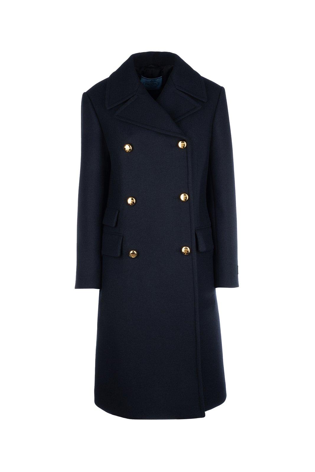 PRADA LOGO PATCH DOUBLE-BREASTED COAT