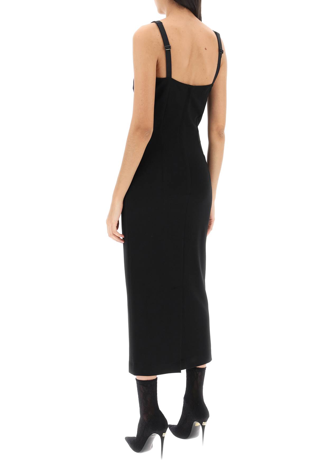 Shop Dolce & Gabbana Midi Sheath Dress In Milano Stitch Jersey In Nero