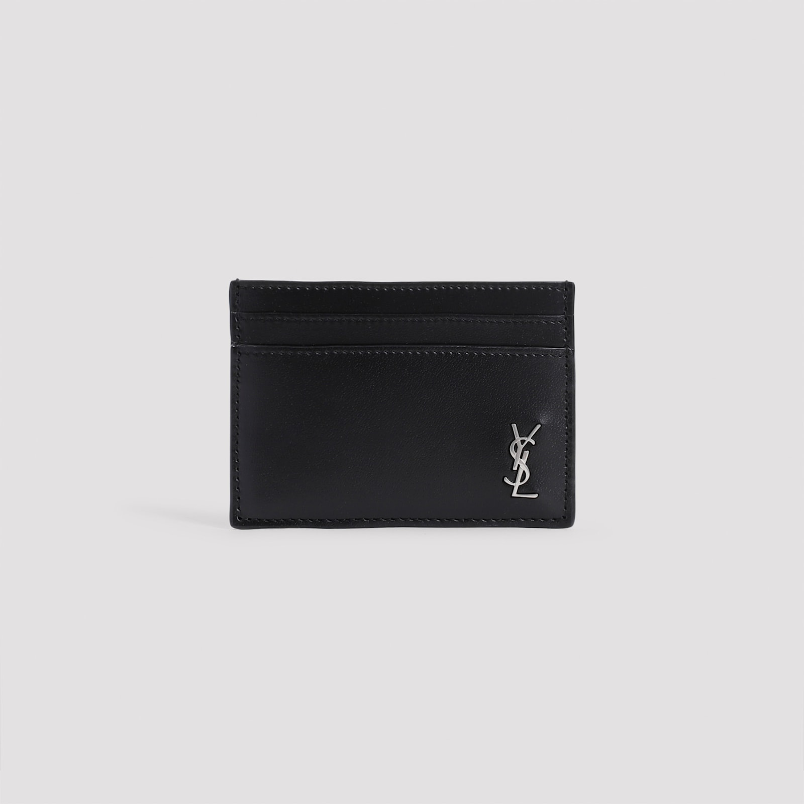 Shop Saint Laurent Calf Leather Card Holder In Nero