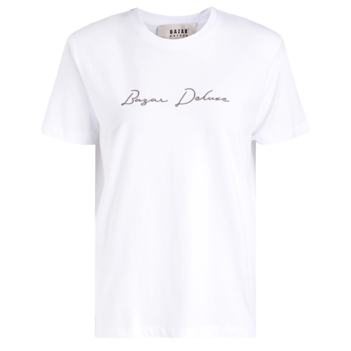 Bazar Deluxe White T-shirt With Brown Logo In Bianco | ModeSens