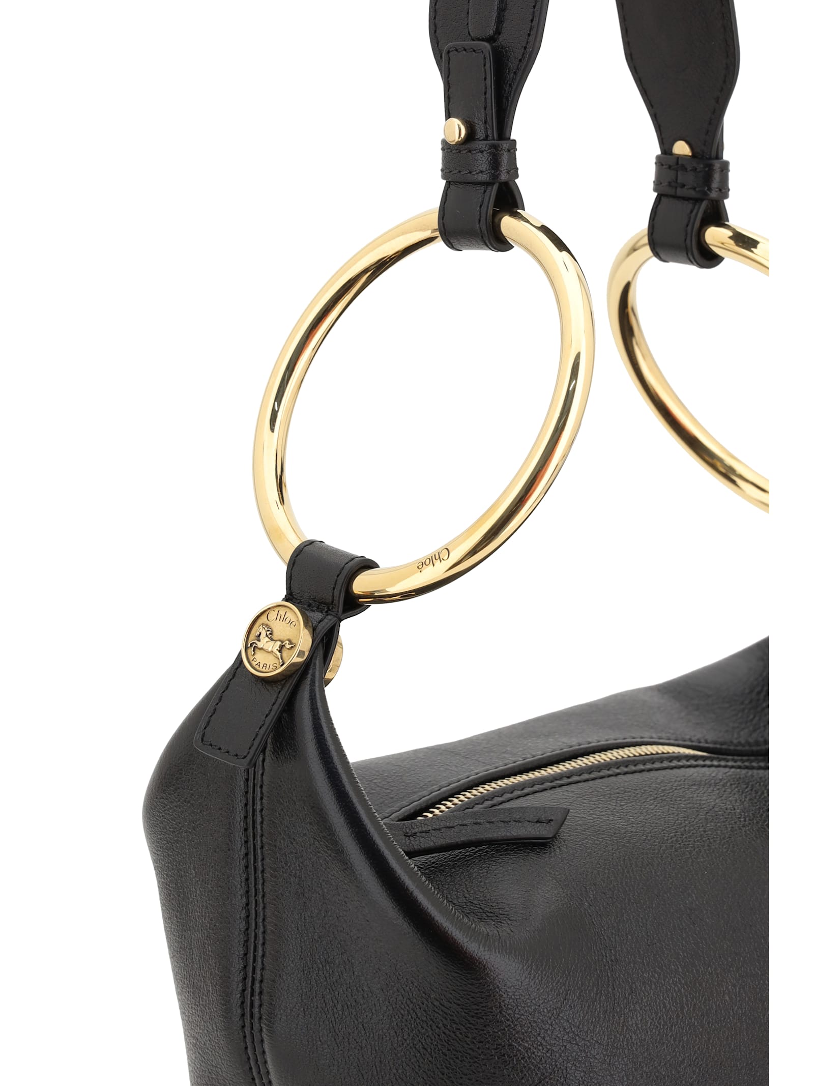 Chloé Bracelet Zip Shoulder Bag In Grained Buffalo Leather In Black