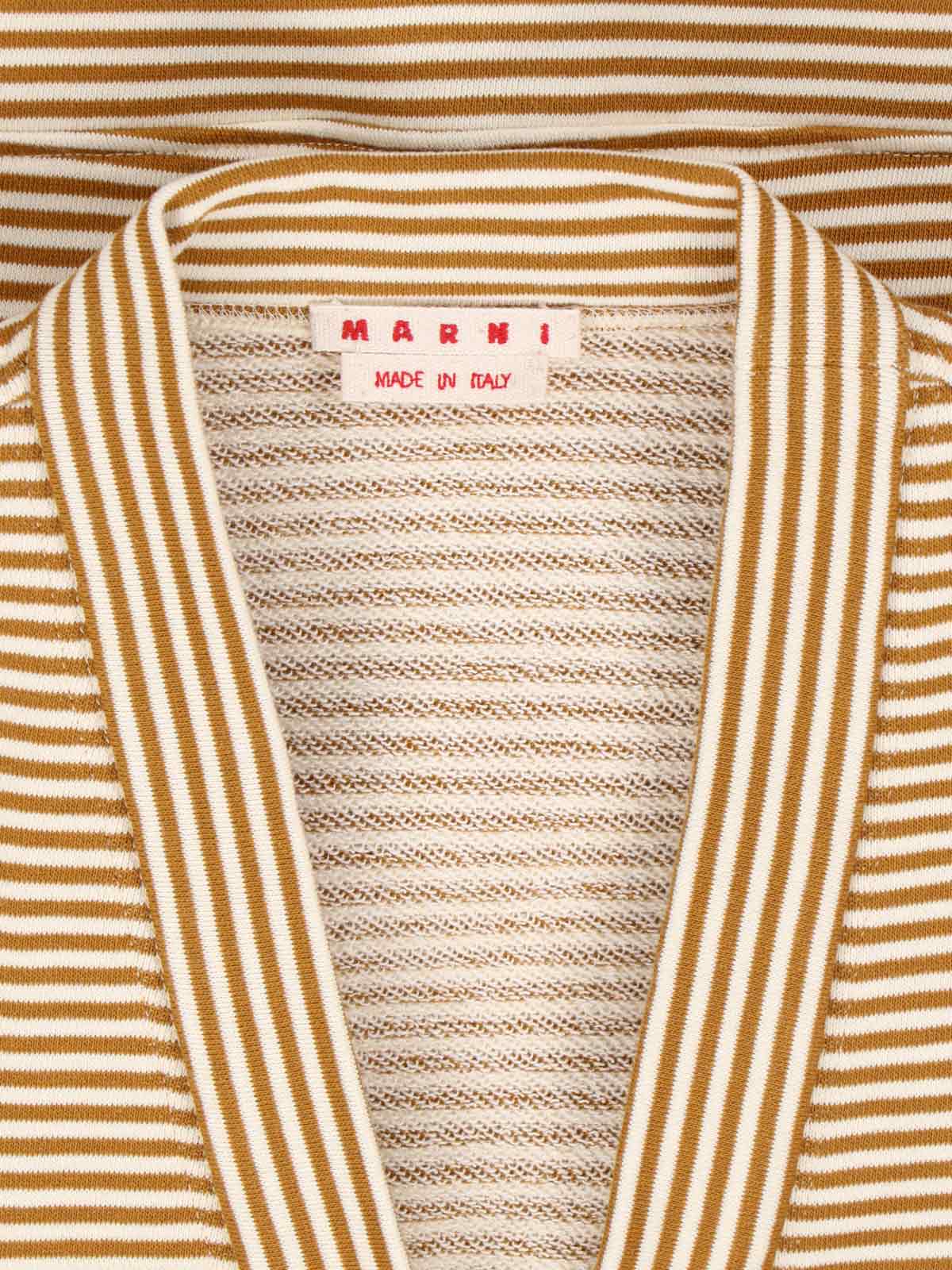 Marni Cropped Cardigan Sweater With Horizontal Stripes And Logo Detail In Brown
