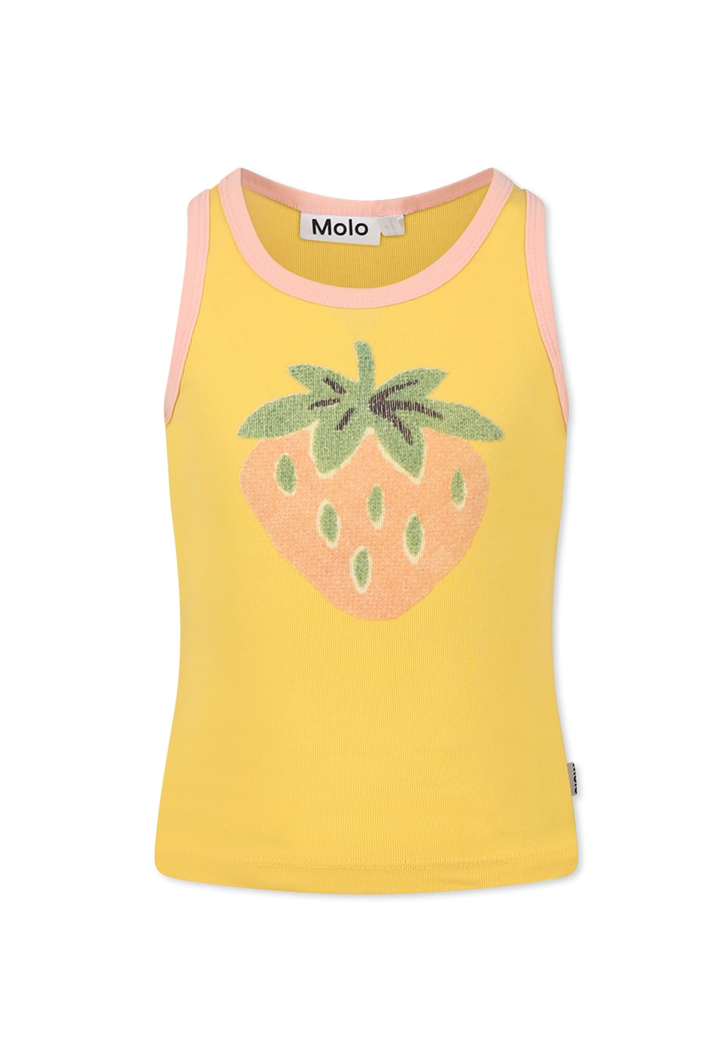 Molo Yellow Tank Top For Girl With Strawberry Print In Yellow