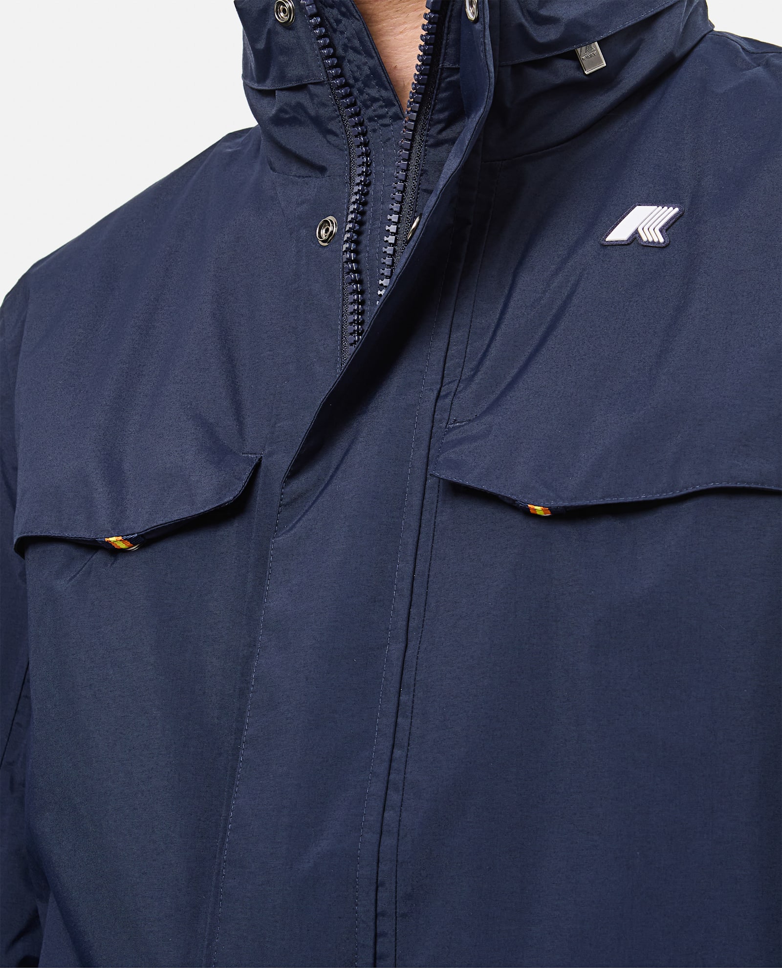 K-way Blue Jacket With Four Pockets And Logo Patch In Black