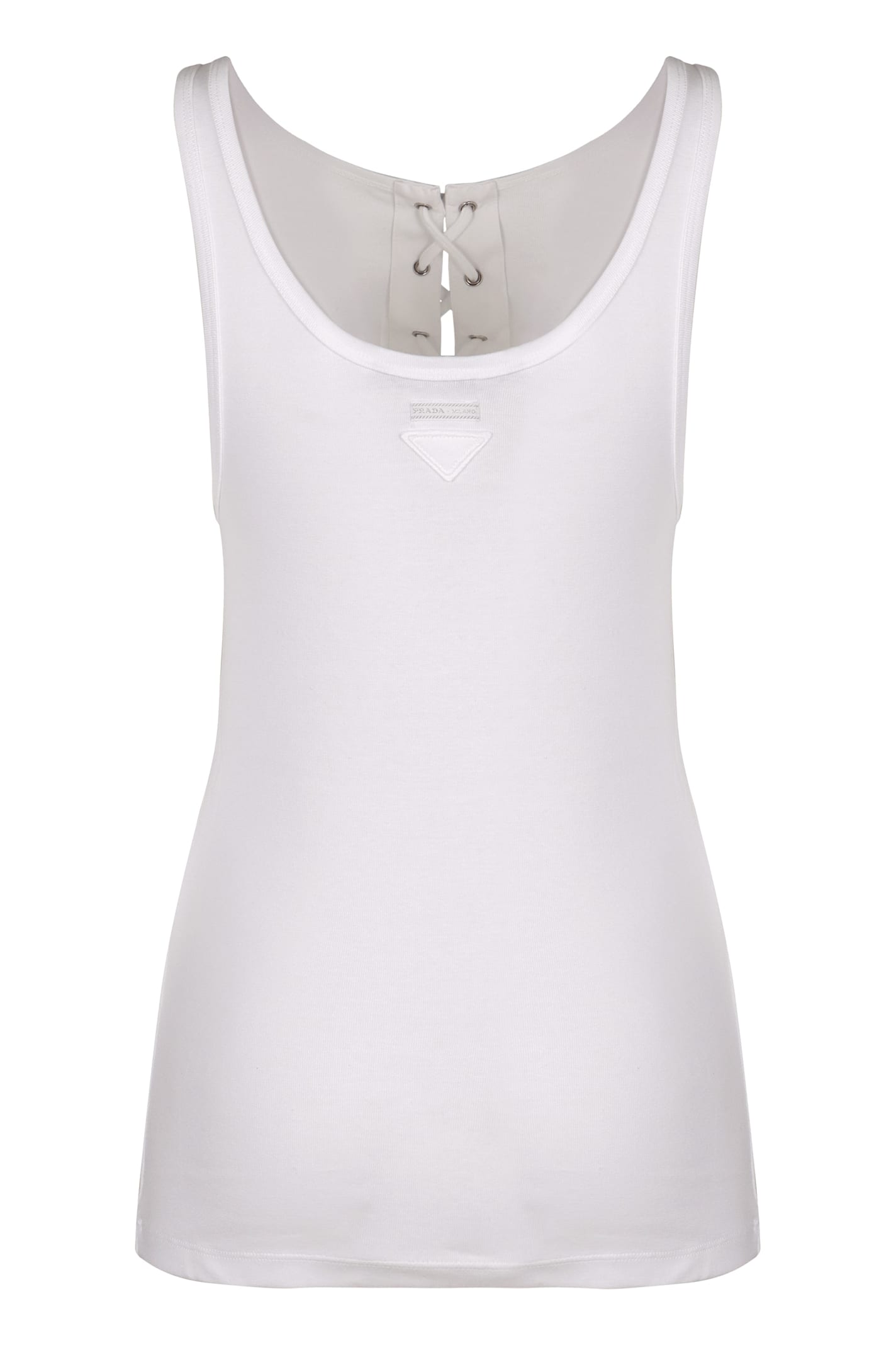 Prada Back Lace-up Scoop Neck Sleeveless Top
