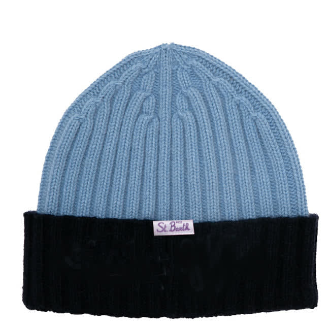 Shop Mc2 Saint Barth Blended Cashmere Hat With Off Piste Embroidery In Blue