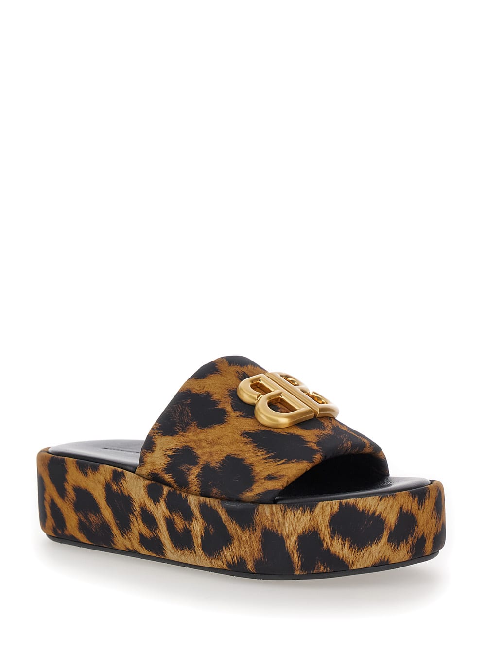 Shop Balenciaga Rise Brown Slide Sandals With Monaco Bb Logo In Leo Printed Leather Woman