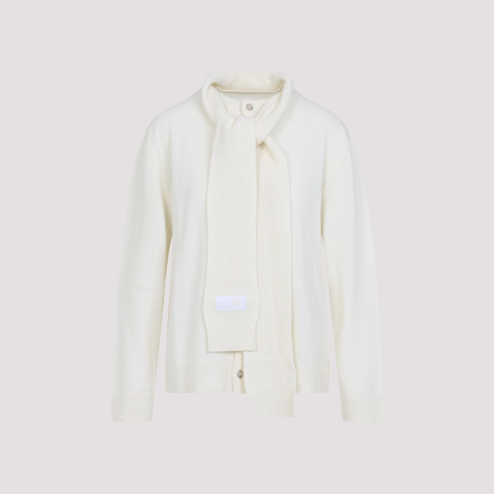 Mm6 Maison Margiela Mm6 By Maison Margiela Button-down Minimalist Wool Cardigan With Textured Knit Finish In White
