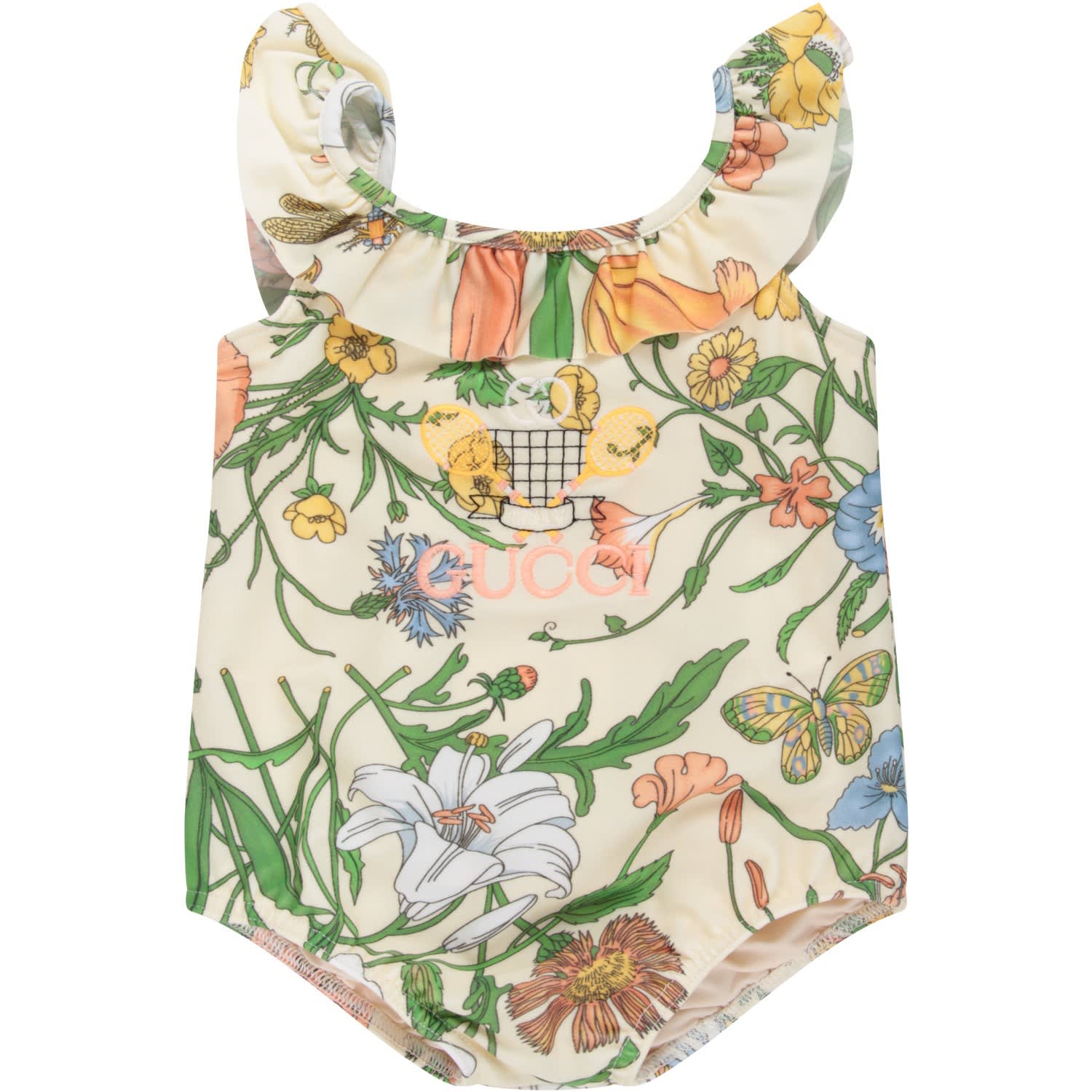 GUCCI IVORY SWIMSUIT FOR BABY GIRL WITH LOGO,11318248