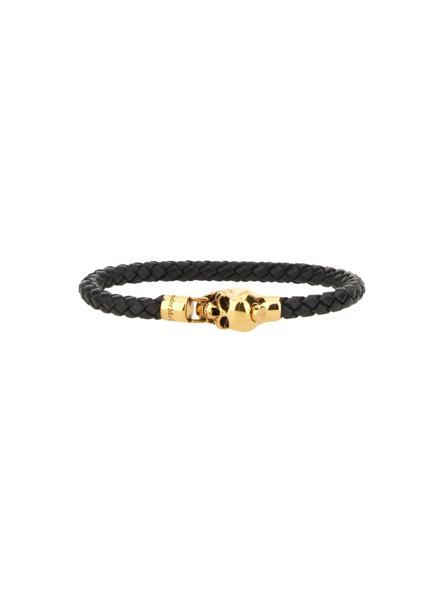 Braided Leather Bracelet With Skull Detail