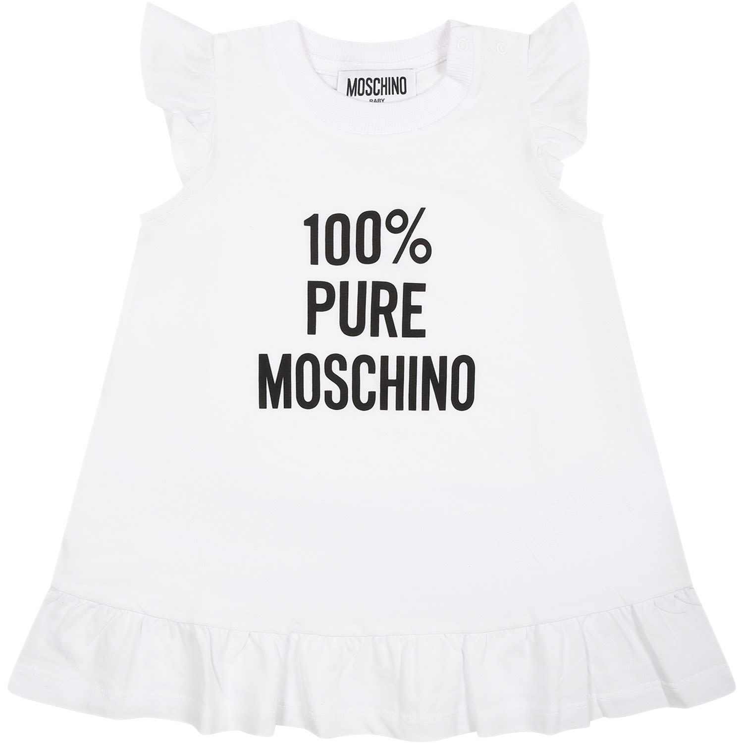 Moschino Kids' White Dress For Baby Girl With Black Print