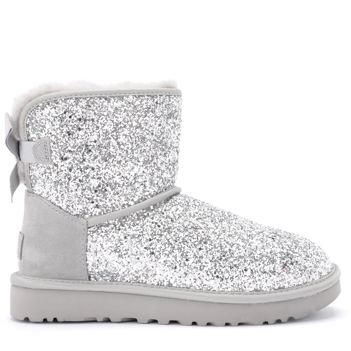Ugg Classic Mini Cosmos Ankle Boots Silver In Sheepskin With Sequins