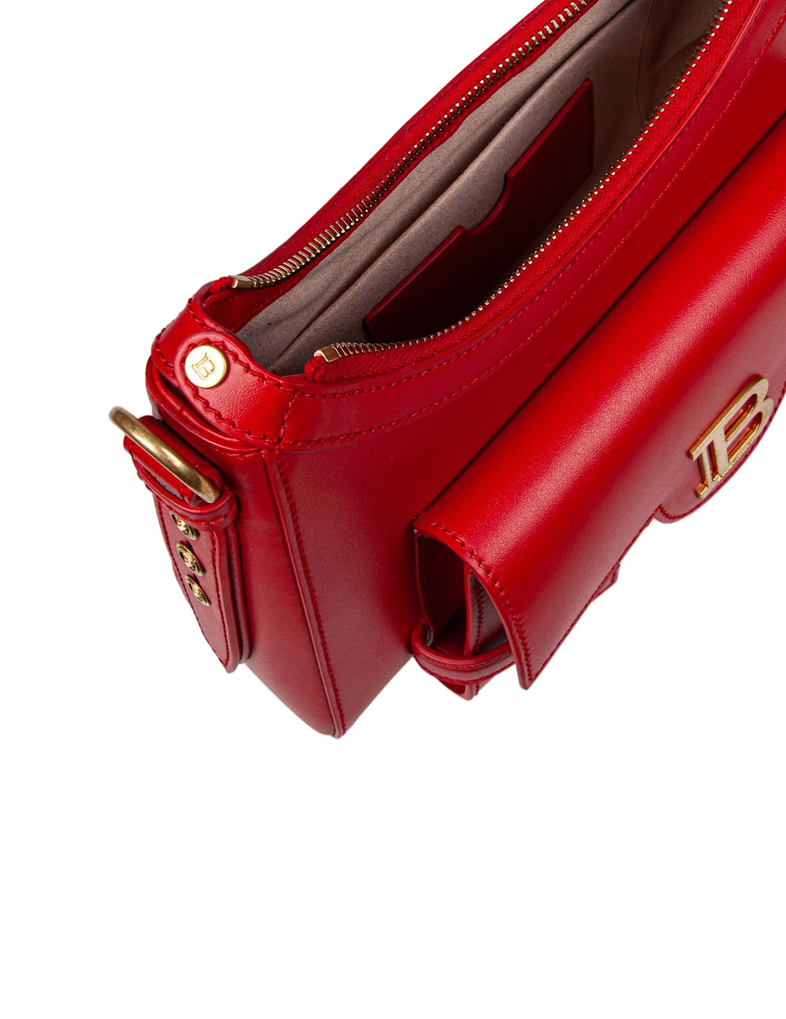 BALMAIN BALMAIN B-BUZZ HOBO LEATHER SHOULDER BAG RED COLOR