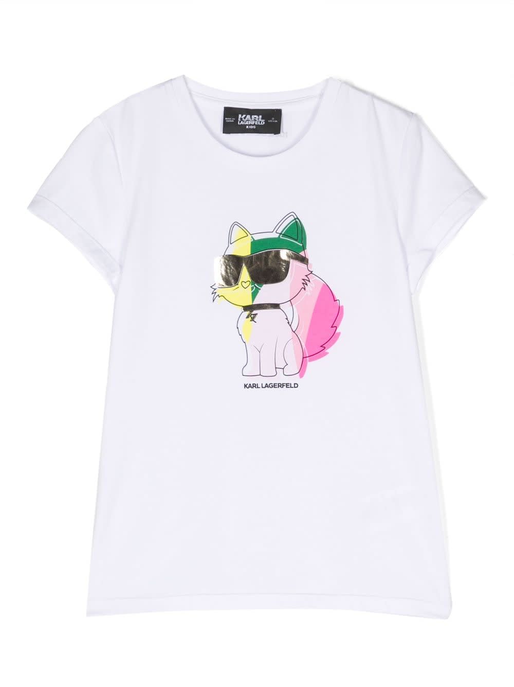 Shop Karl Lagerfeld T-shirt Choupette Bianca In Jersey Di Cotone Bambina In Bianco