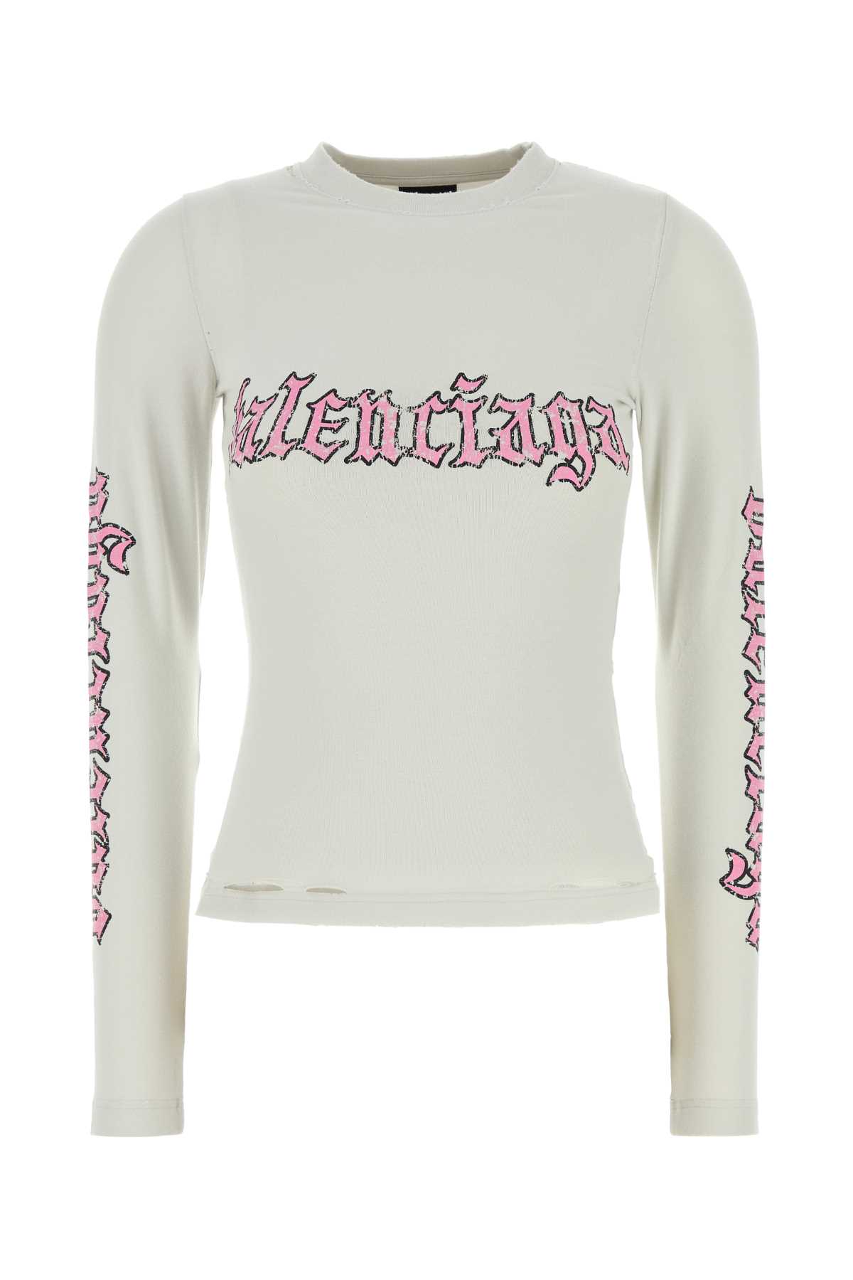 Balenciaga Crew Neck Graphic Print Long Sleeves Top In White