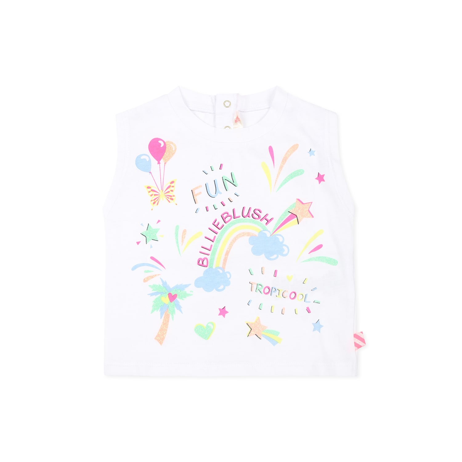 Billieblush White T-shirt For Baby Girl With Raibow In White