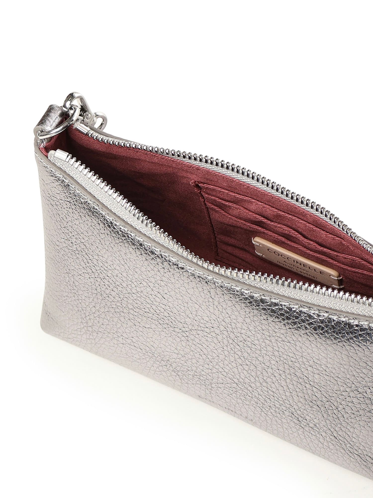 Coccinelle Grained Leather Mini Bag In Silver