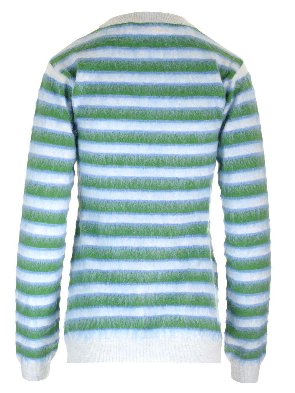 Shop Marni Striped Virgin Wool Sweater In Light Blue