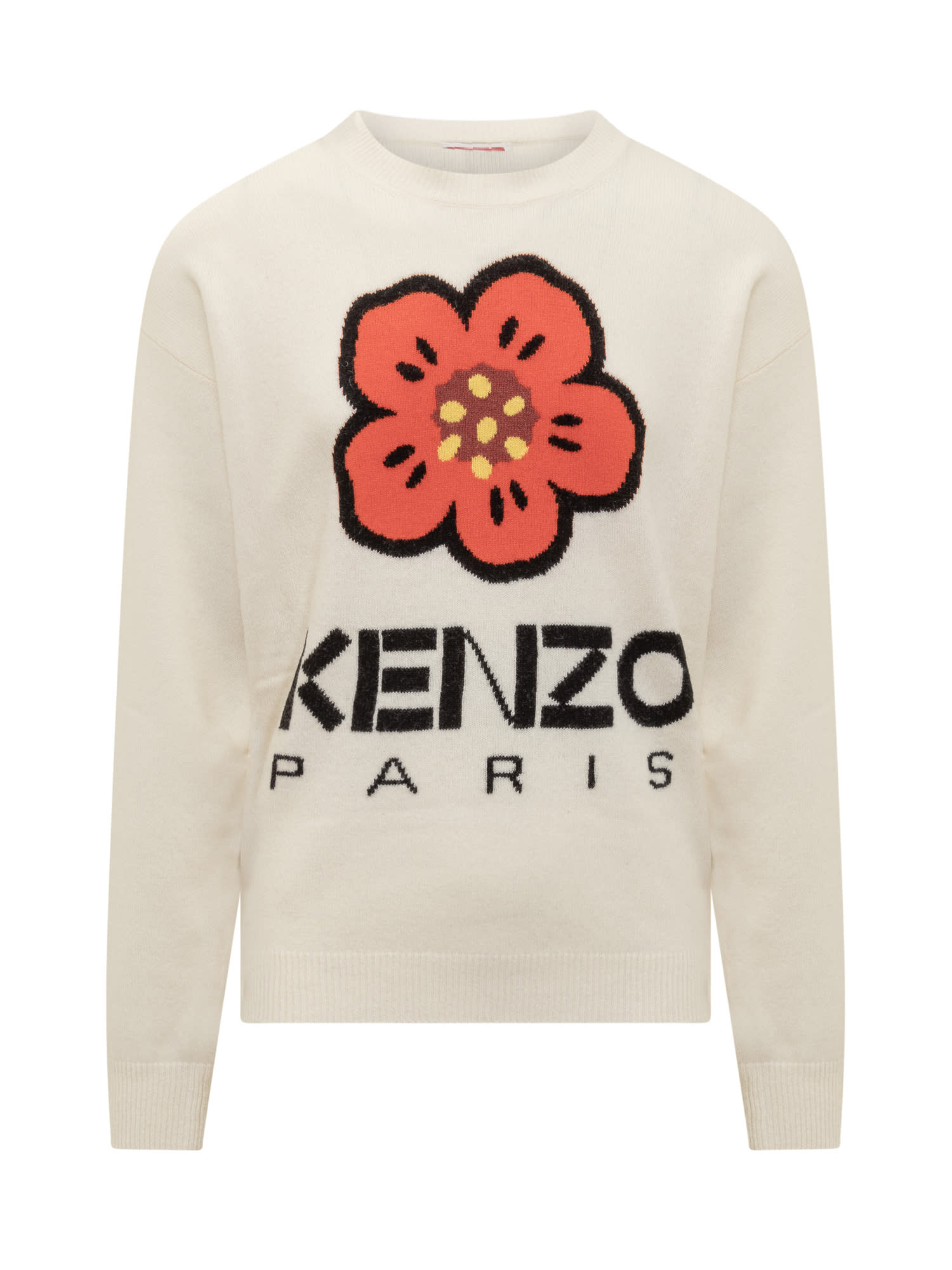 Kenzo Boke Flower Wool Sweater In Off White