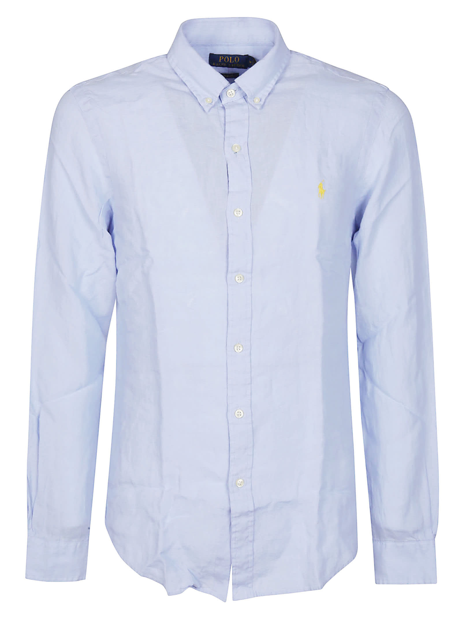 Shop Ralph Lauren Logo Embroidered Round Hem Plain Shirt In Blue Hyacinth