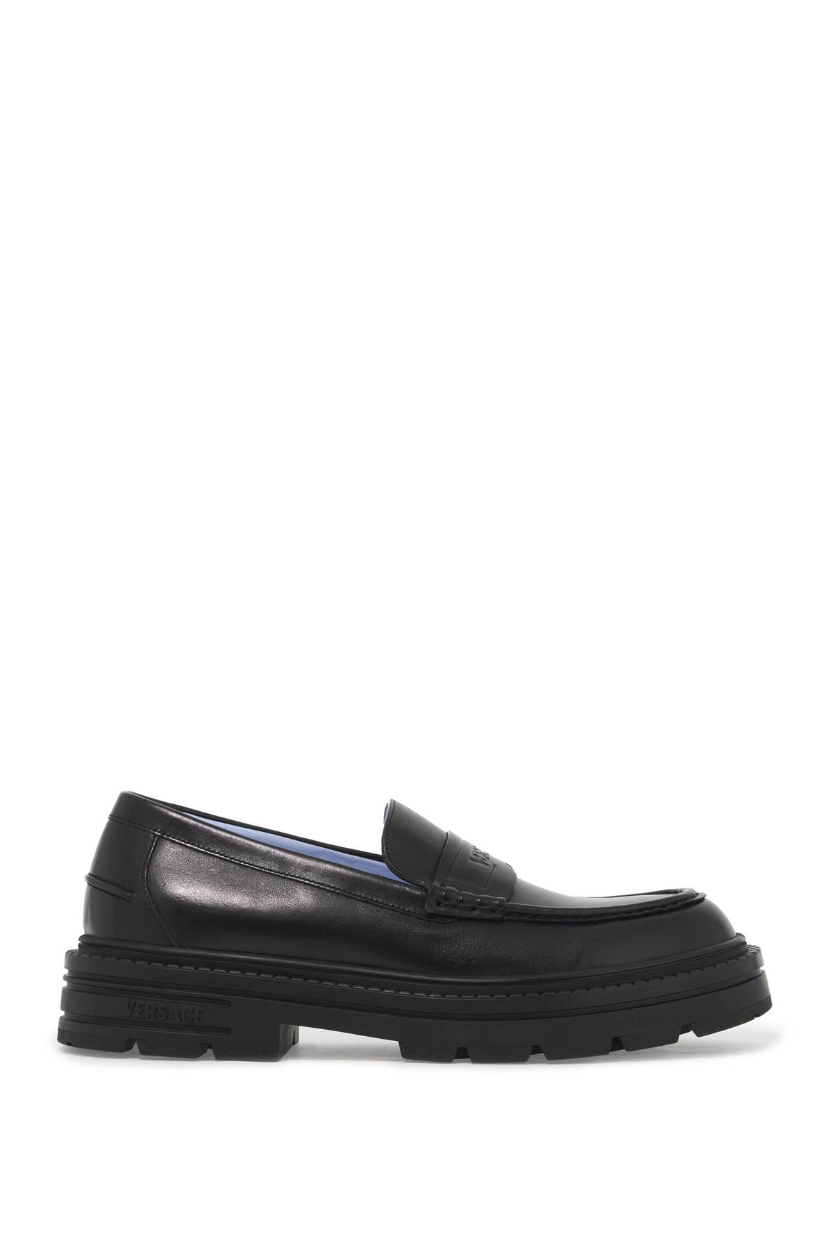 Shop Versace Smooth Leather Adriano Loafers In In Black (black)