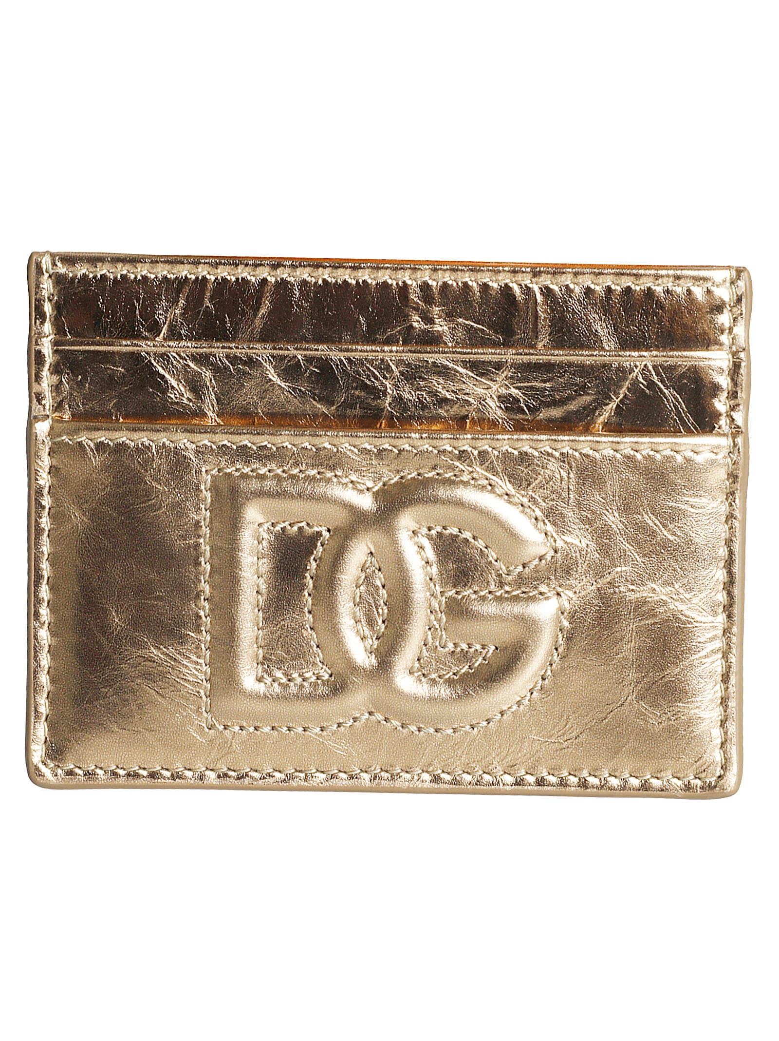 Dolce & Gabbana Logo Embossed Metallic Card Holder In Gold