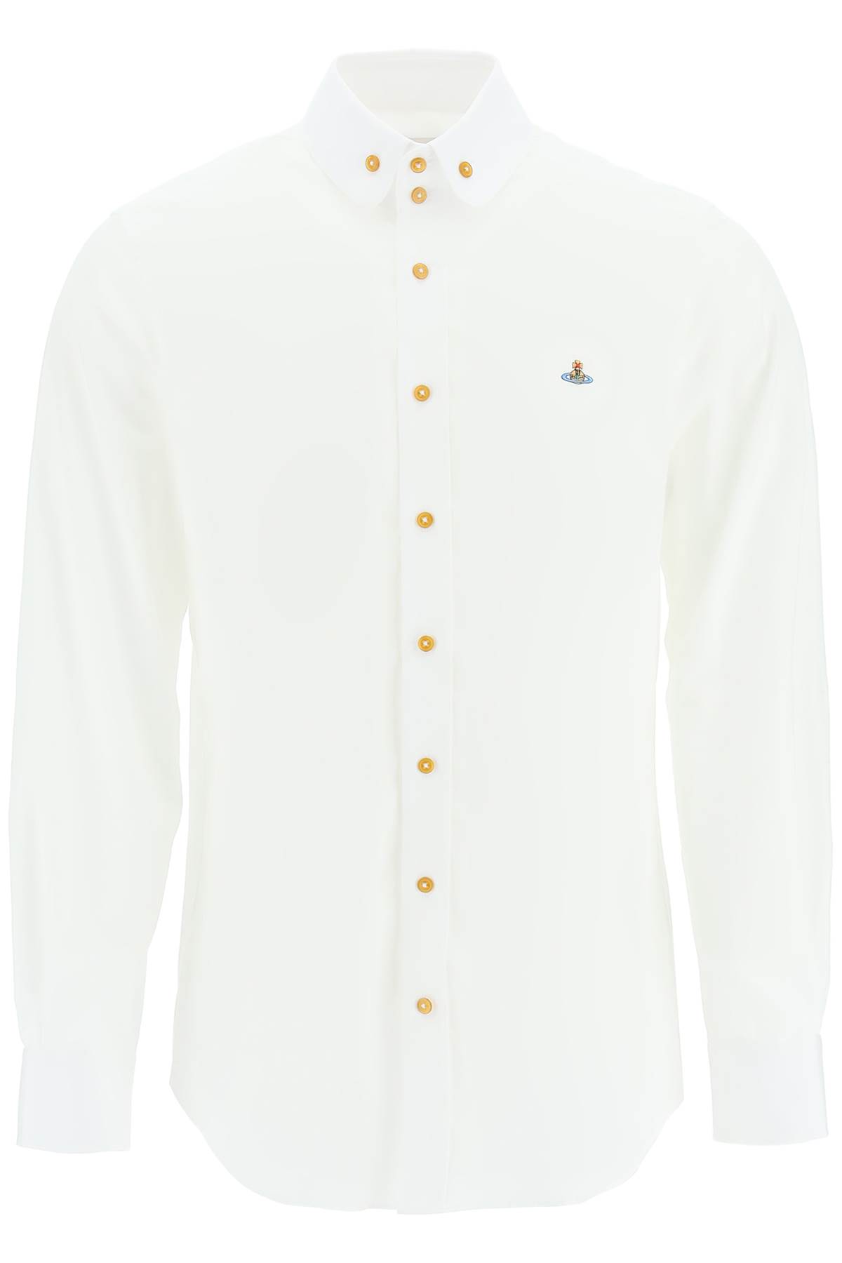 VIVIENNE WESTWOOD POPLIN SHIRT WITH BUTTON-DOWN COLLAR AND ORB EMBROIDERY