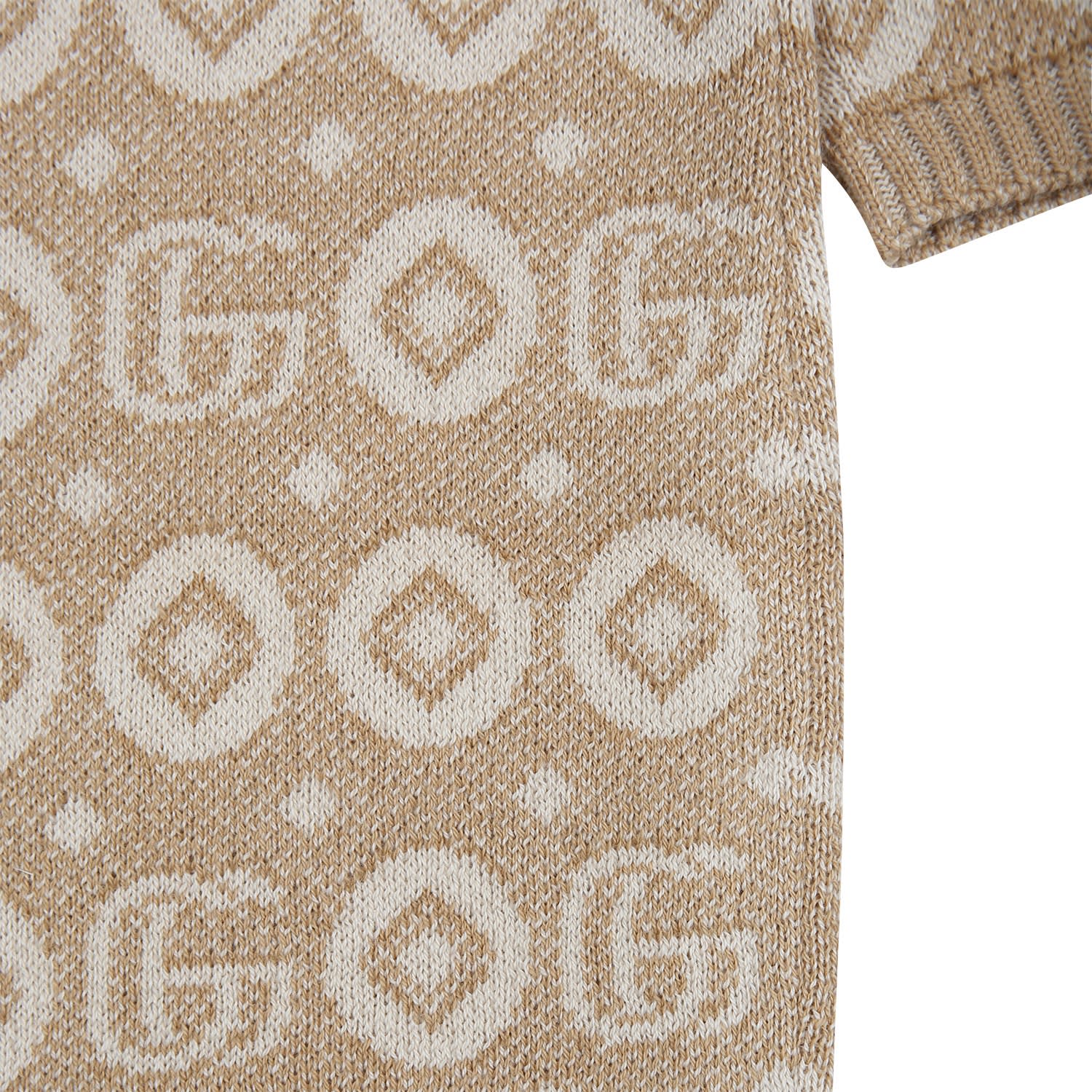 Shop Gucci Beige Jumpsuit For Babies With Print And Logo