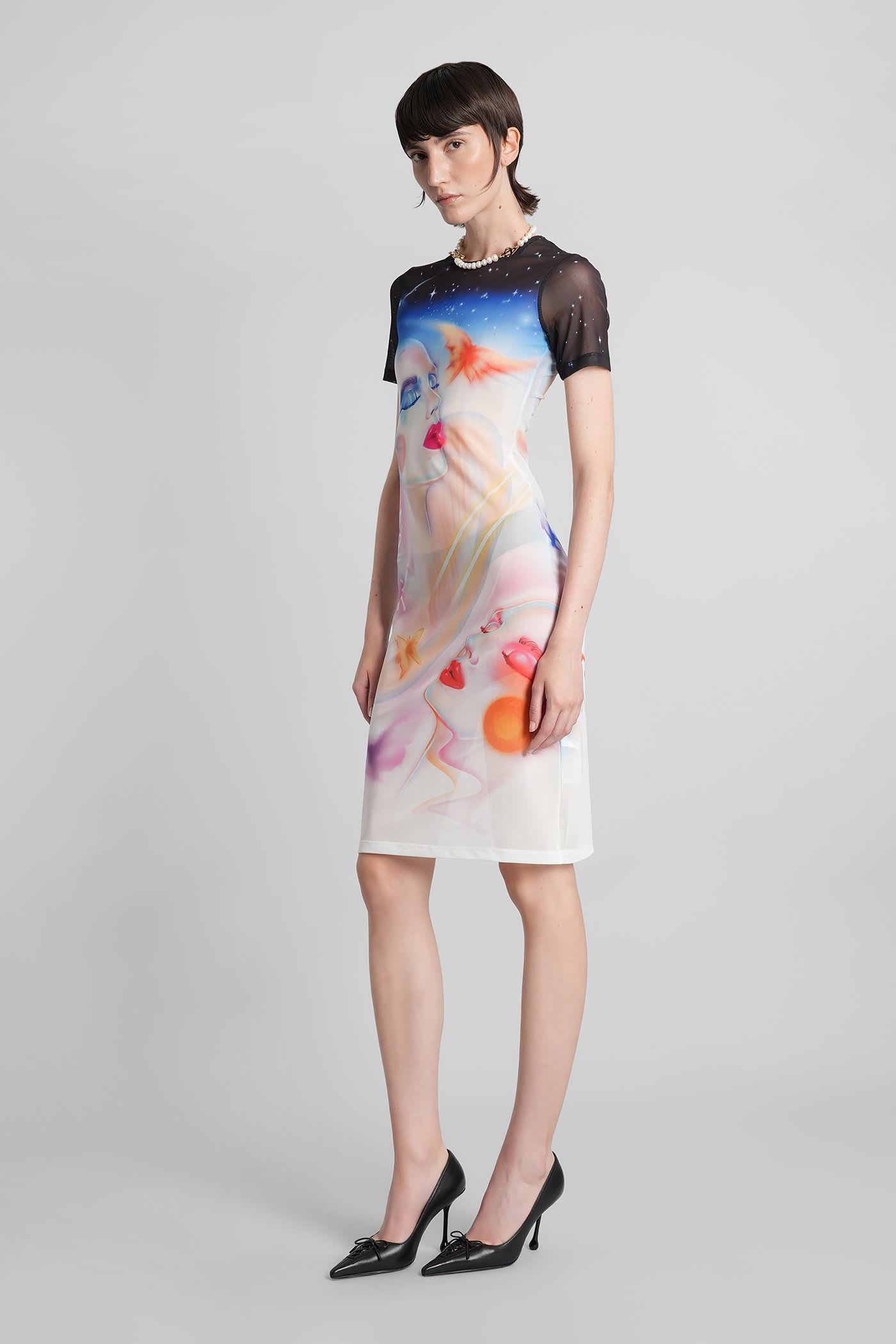 Casablanca Multicolor Printed Mesh Midi Dress In Multi