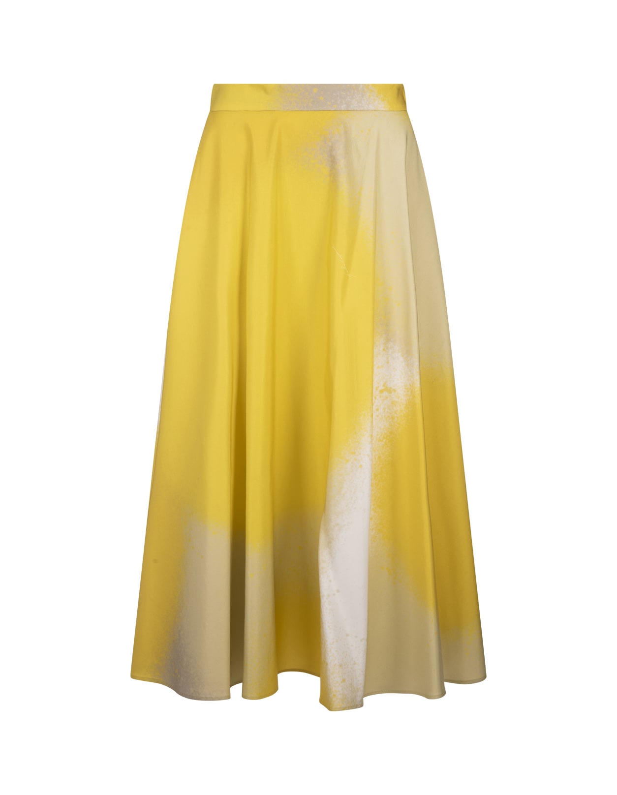 Printed Yellow Silk Midi Skirt