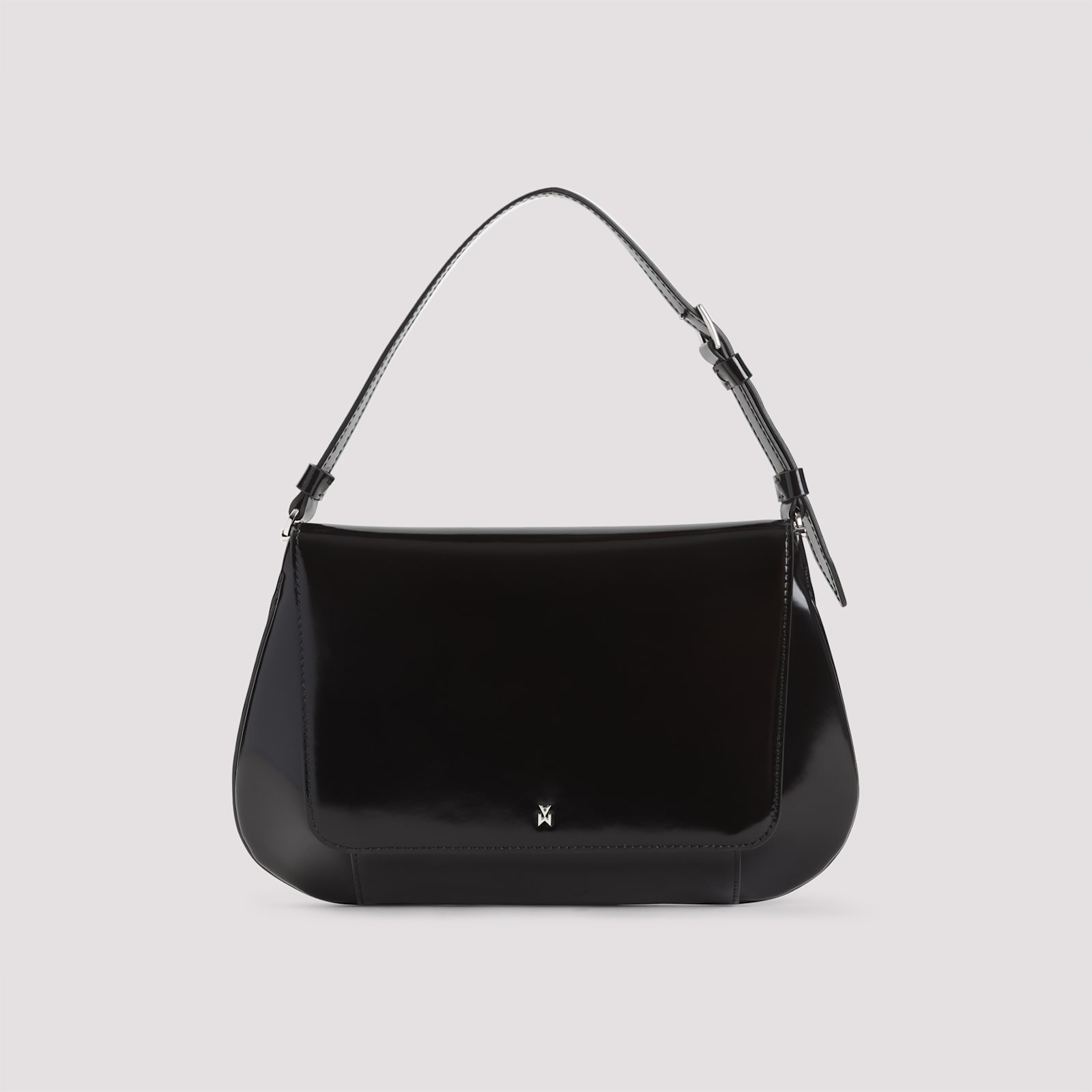 Amina Muaddi Leather Handbag With Curved Base And Reptile Motif Embossing In Black Silver