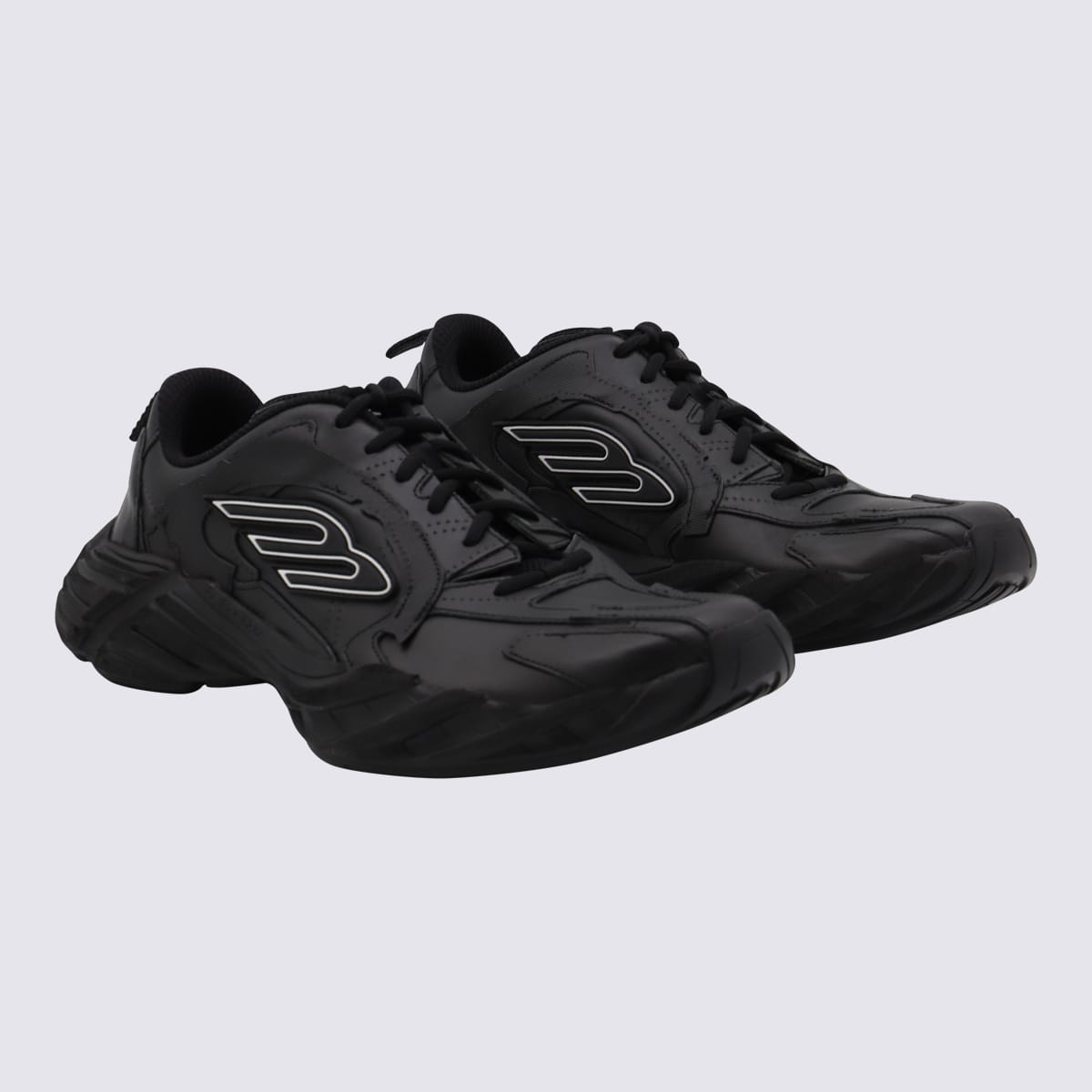 Balenciaga Black Leather Monday Sneakers In Black