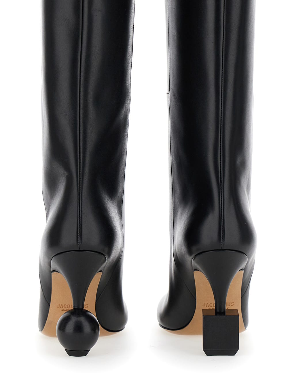 Shop Jacquemus Les Bottes Bisou Black Boots With Geometric Heel In Leather Woman