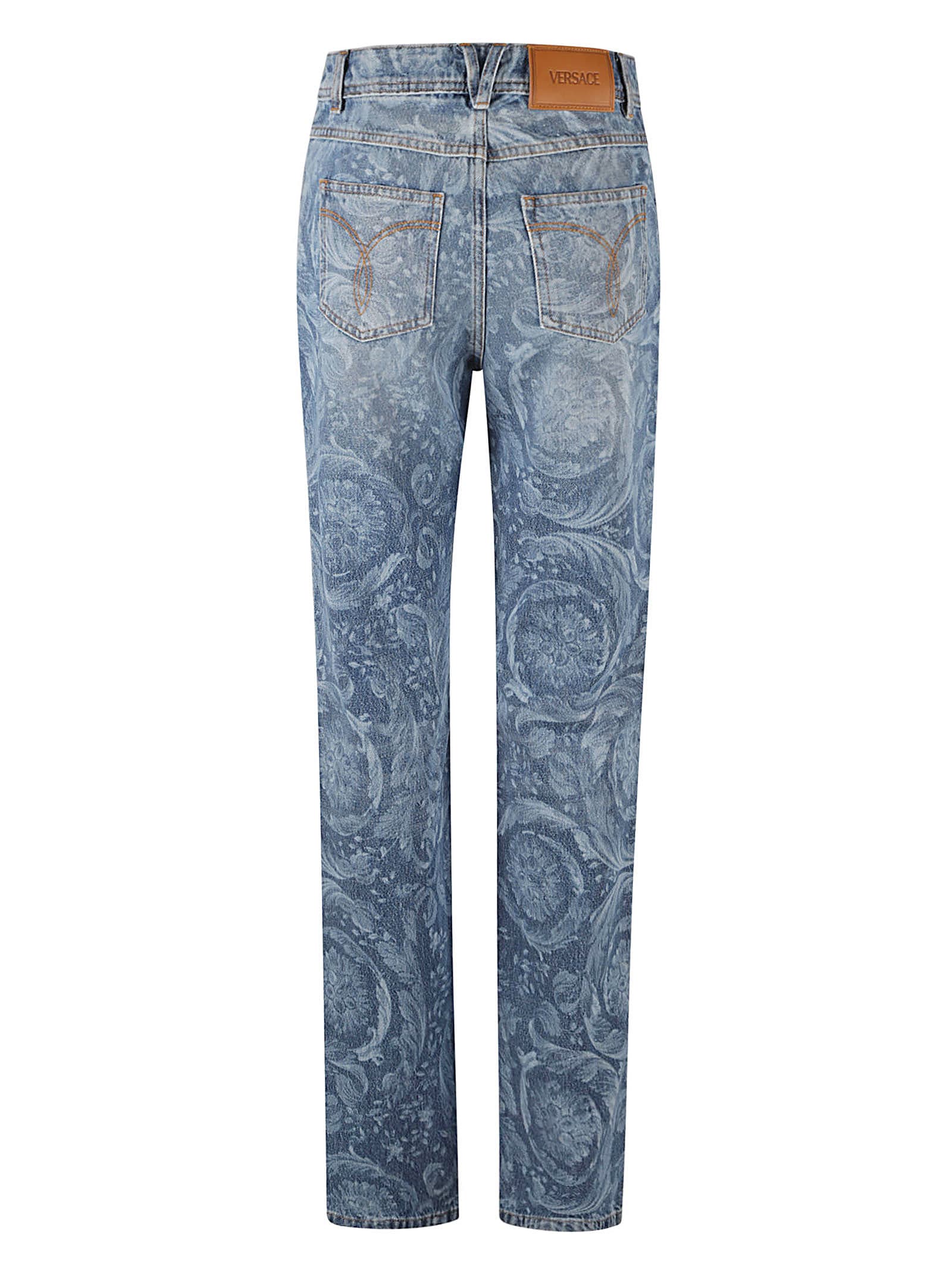 Shop Versace Laser Stone Wash Baroque Jeans In Medium Blue