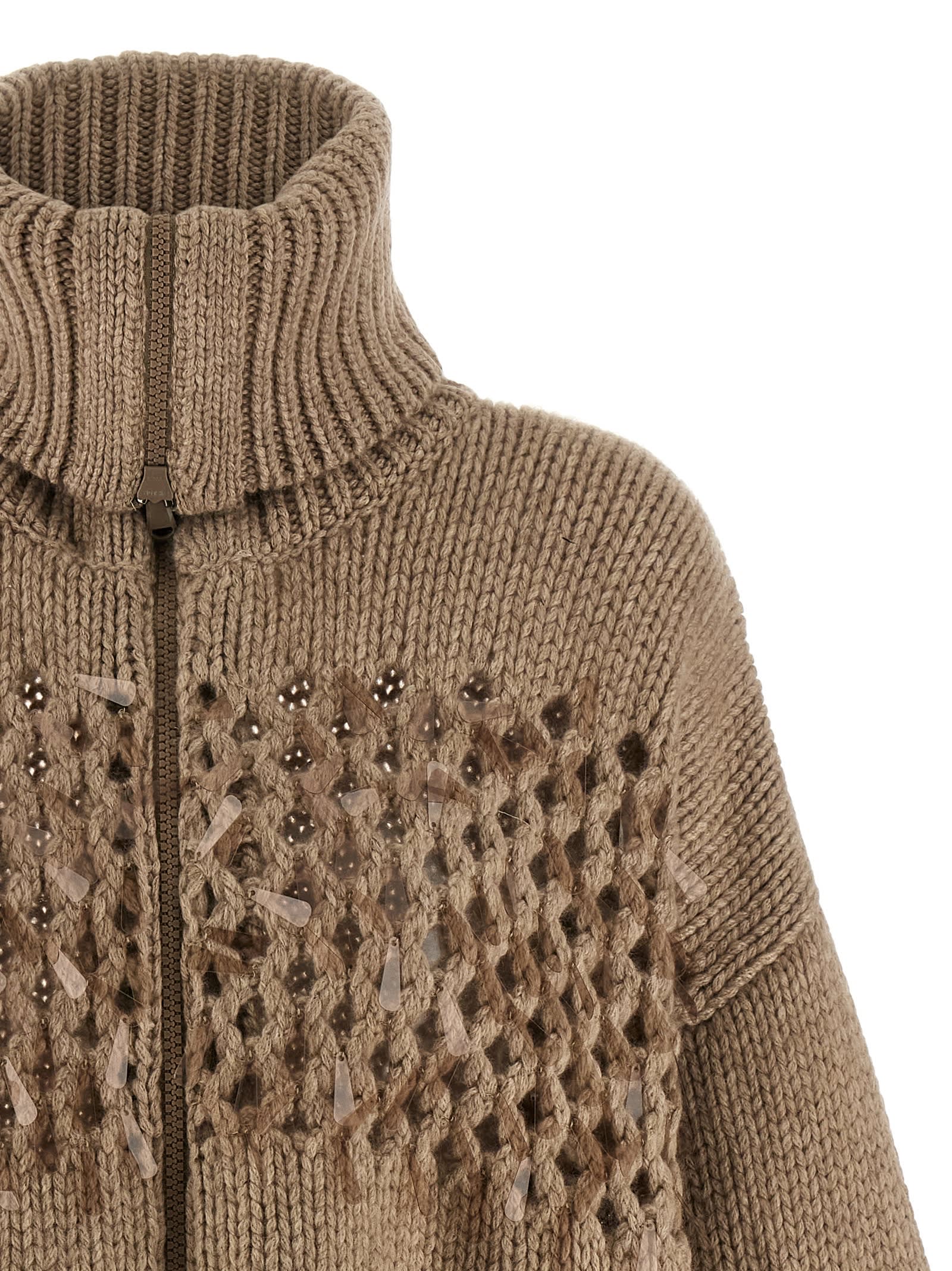 Brunello Cucinelli Drop Sequin Cardigan Sweaters And Cardigans Beige In Brown