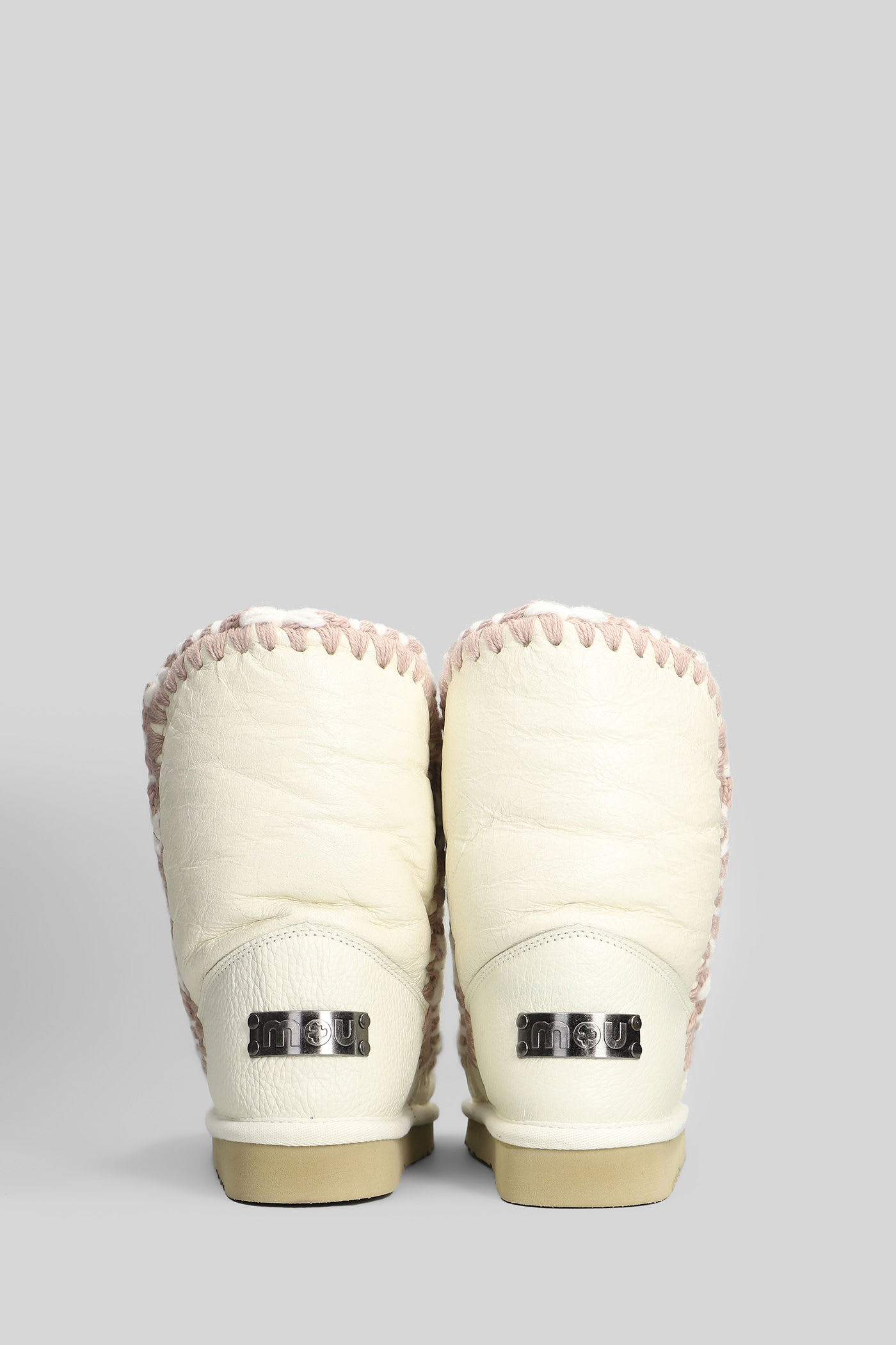 Mou Eskimo 24 Low Heels Ankle Boots In White Leather In White