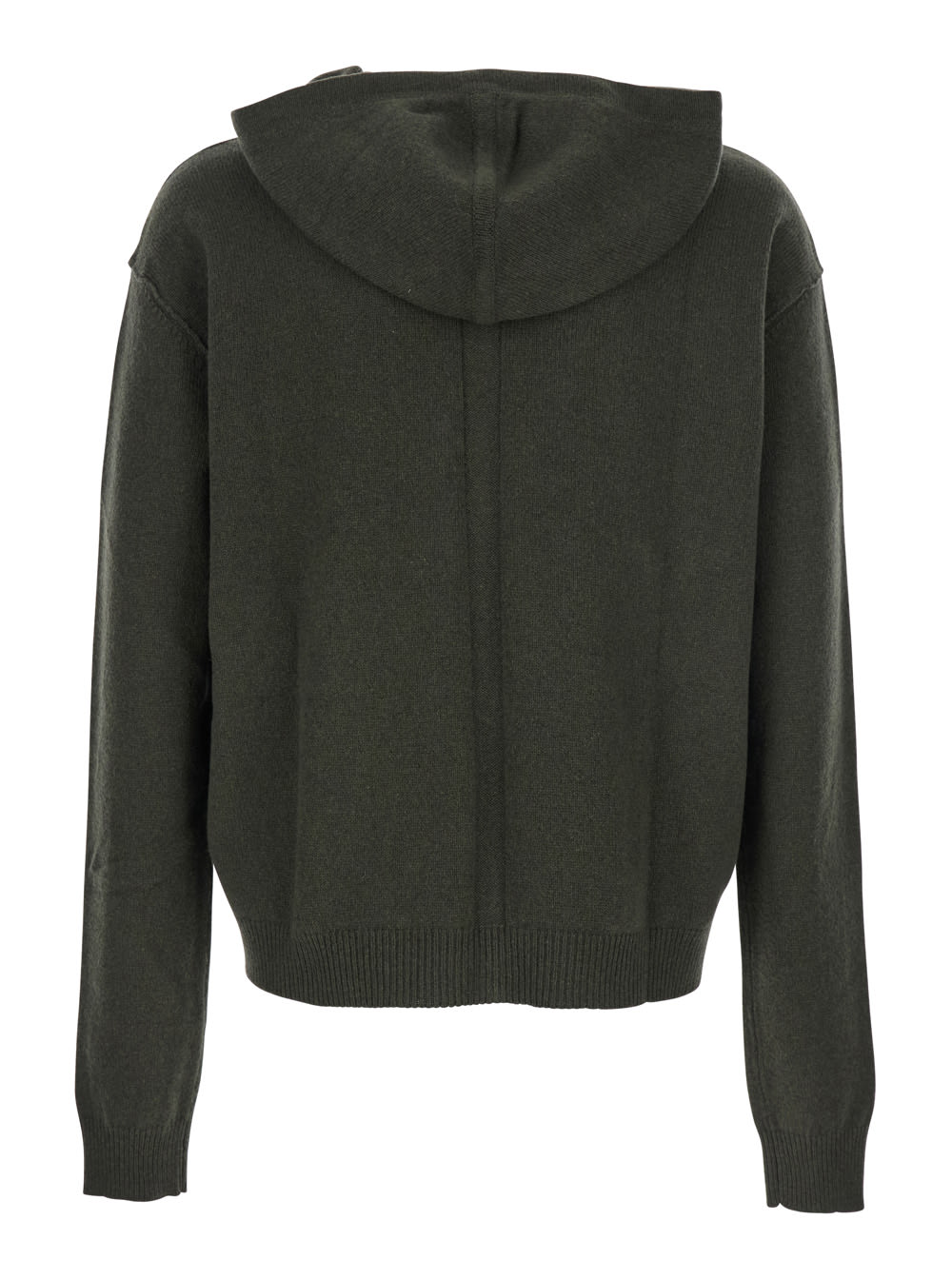 Rick Owens Green Sweatshirt With Contrasting Drawstring Hood In Cashmere And Wool Man In Green