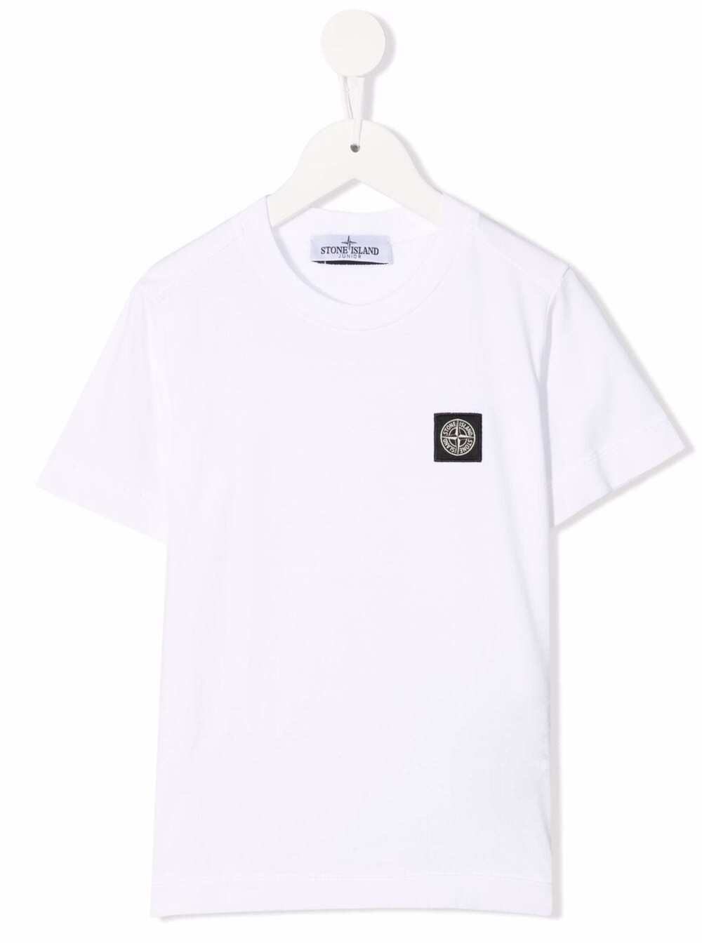 Stone Island Junior White Cotton T-shirt With Logo