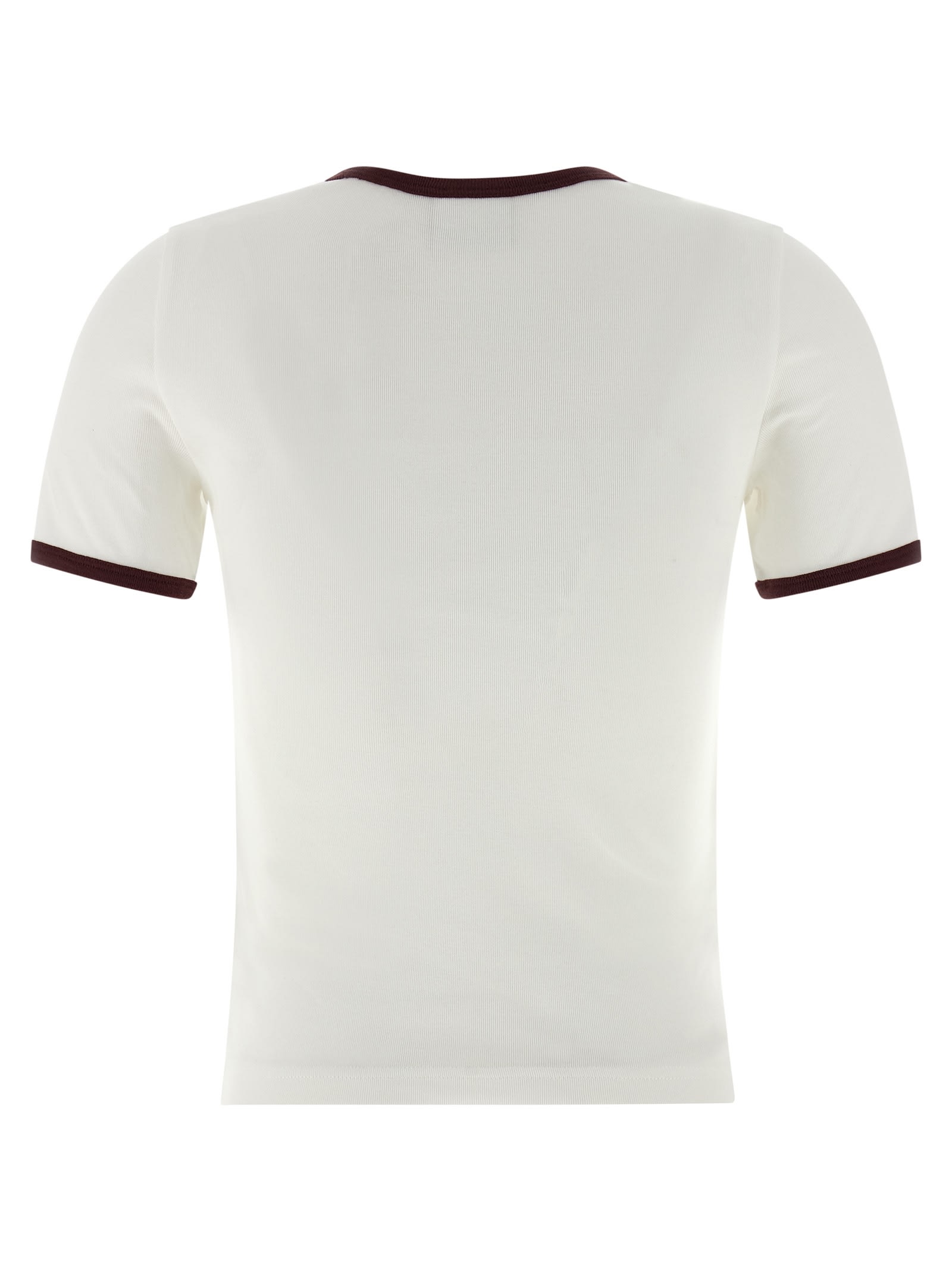 Courrèges Cotton T-shirt With Black Trim And Front Logo In White