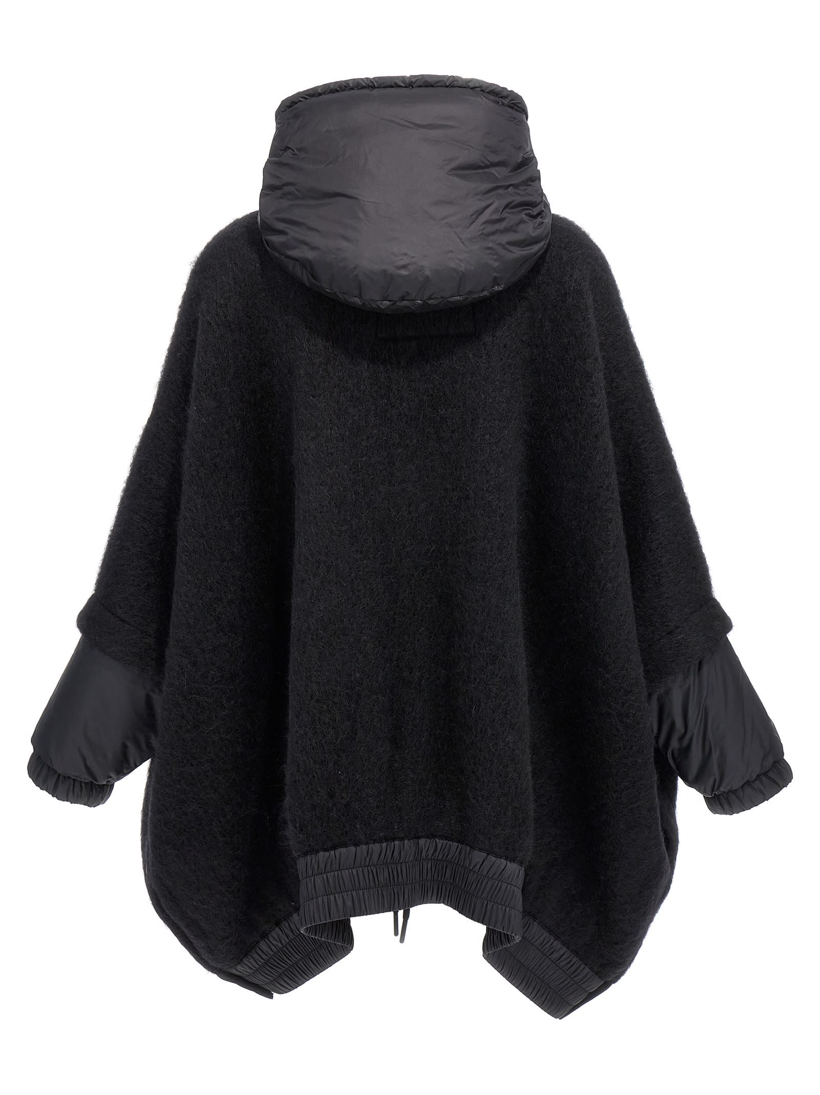 Shop Moncler Felt Nylon Cape In Black