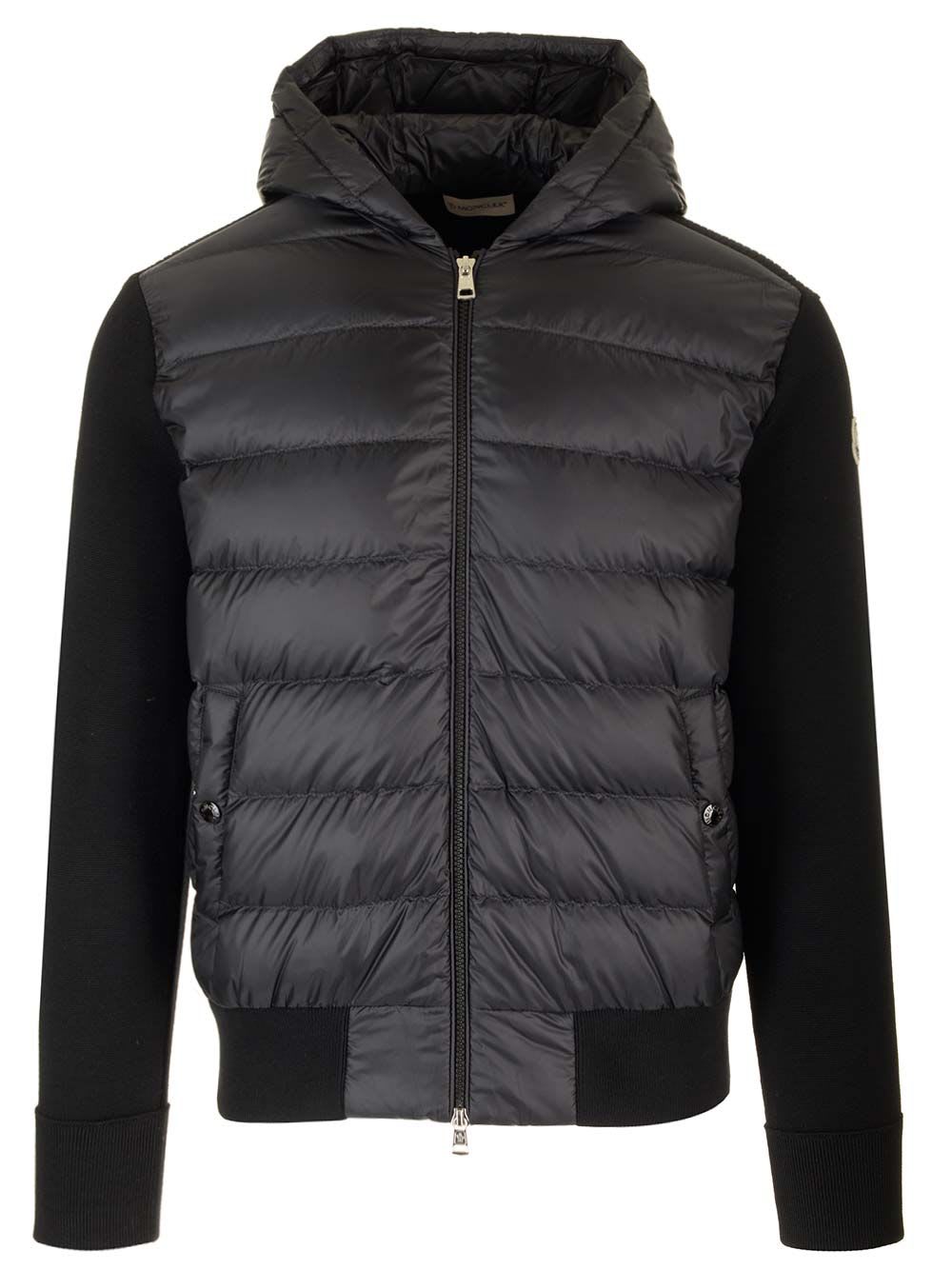 Shop Moncler Cardigan With Padded Hood In Black