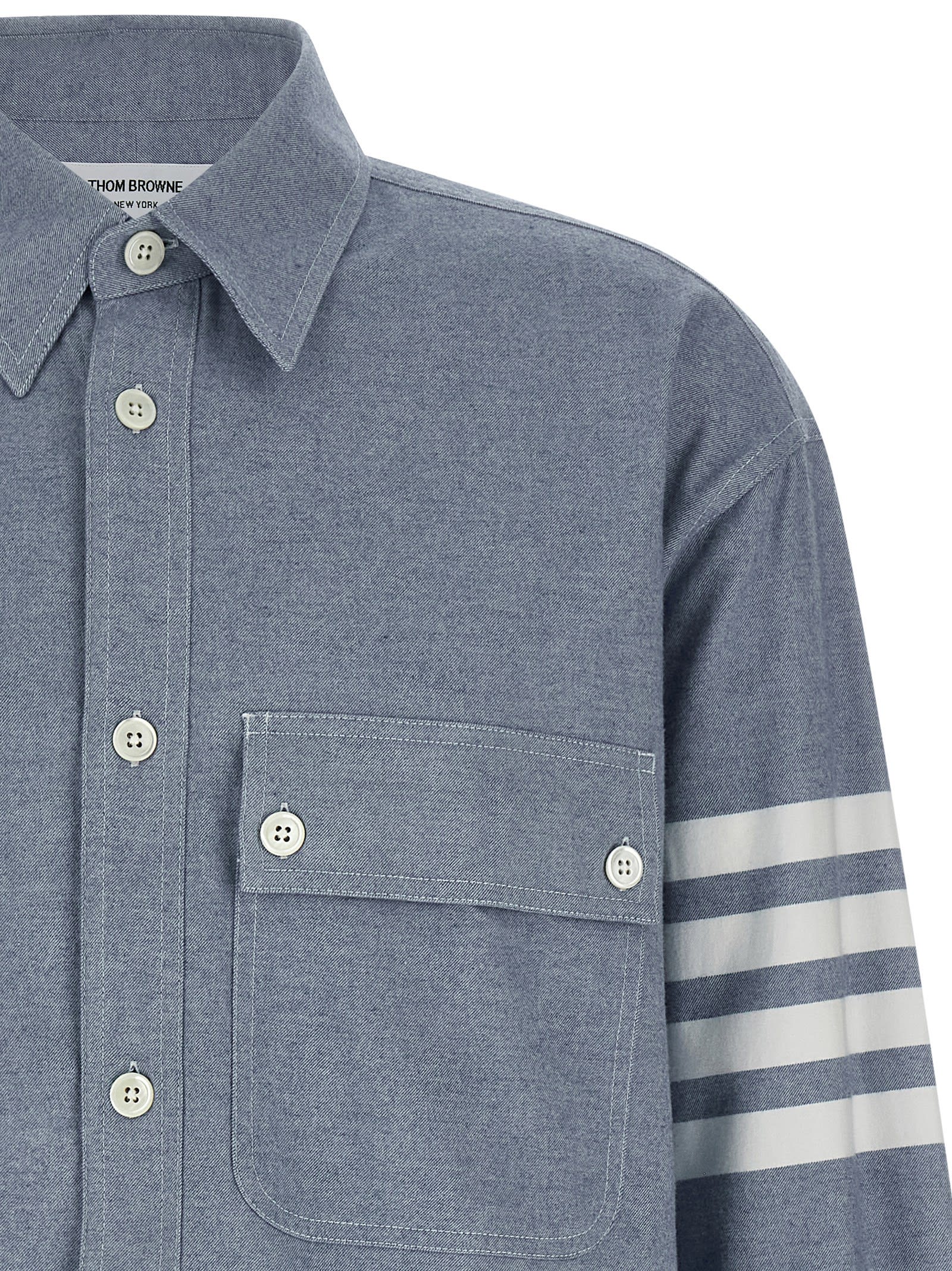Thom Browne 4 Bar Stripe Flannel Shirt In Blue