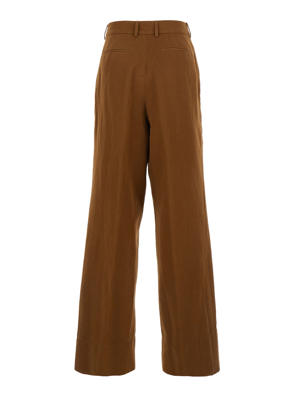 PT TORINO FRANKIE BROWN PANTS WITH BELT LOOPS IN COTTON AND LINEN BLEND WOMAN