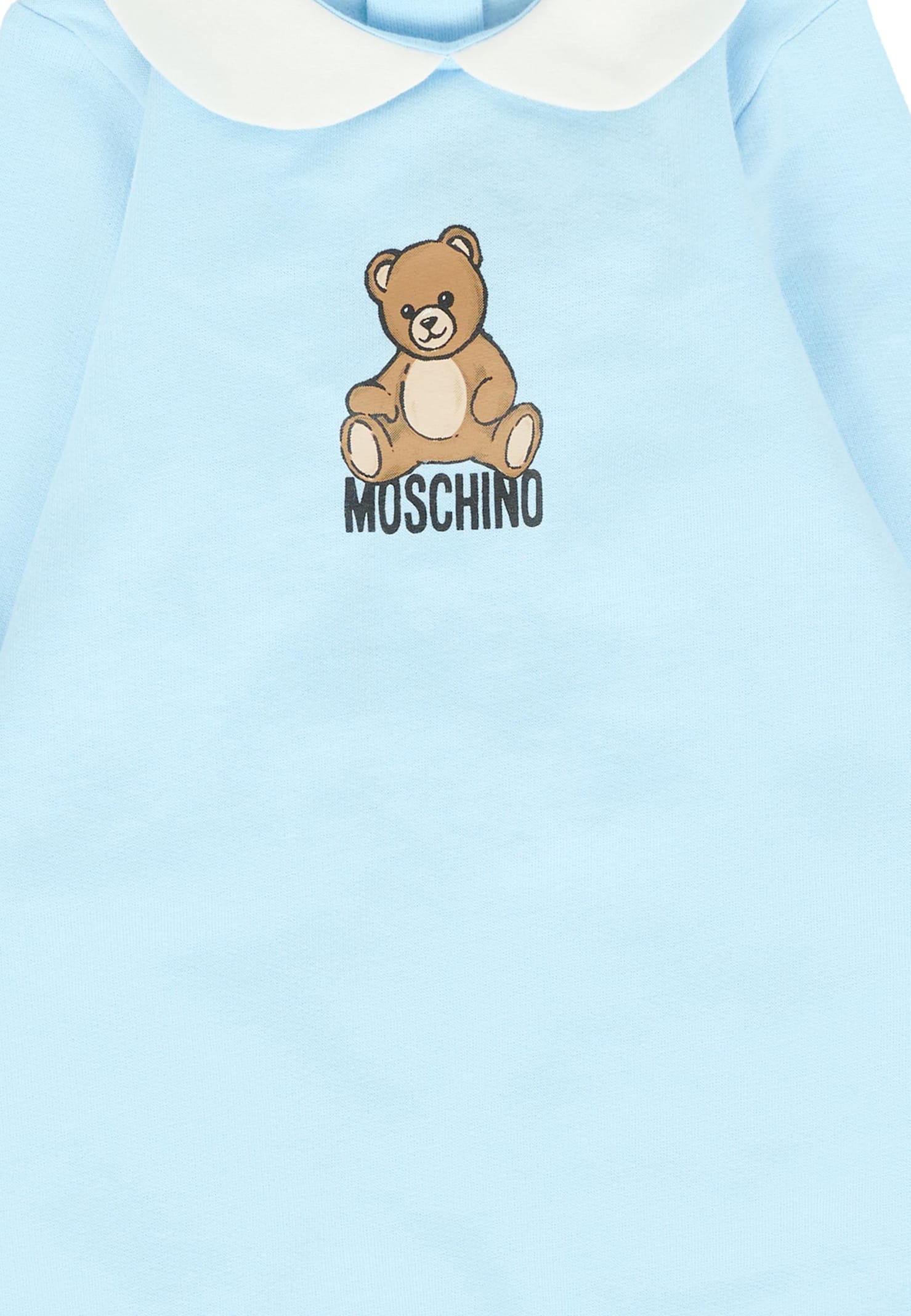 Moschino Light Blue Babygrow For Baby Boy With Teddy Bear In Blue