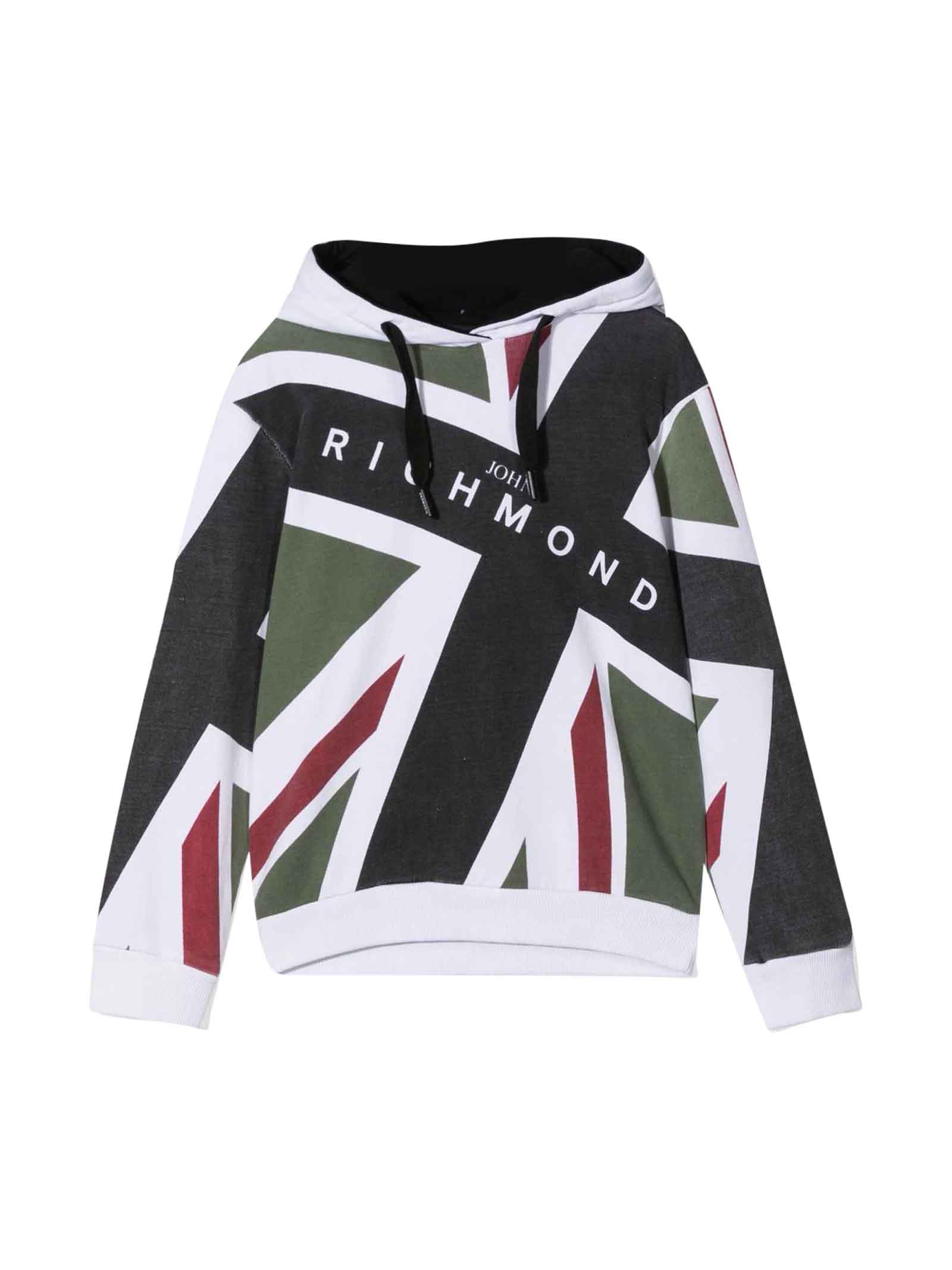 John Richmond White Sweatshirt With Print And Hood
